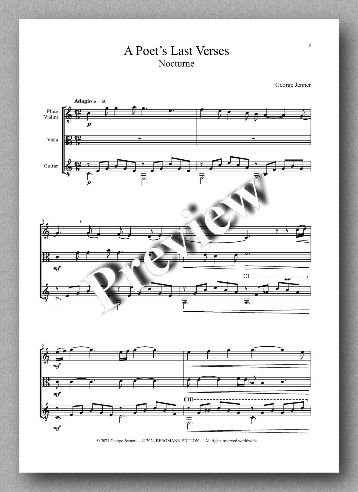A Poet’s Last Verses by George Jenner - preview of the music score 1
