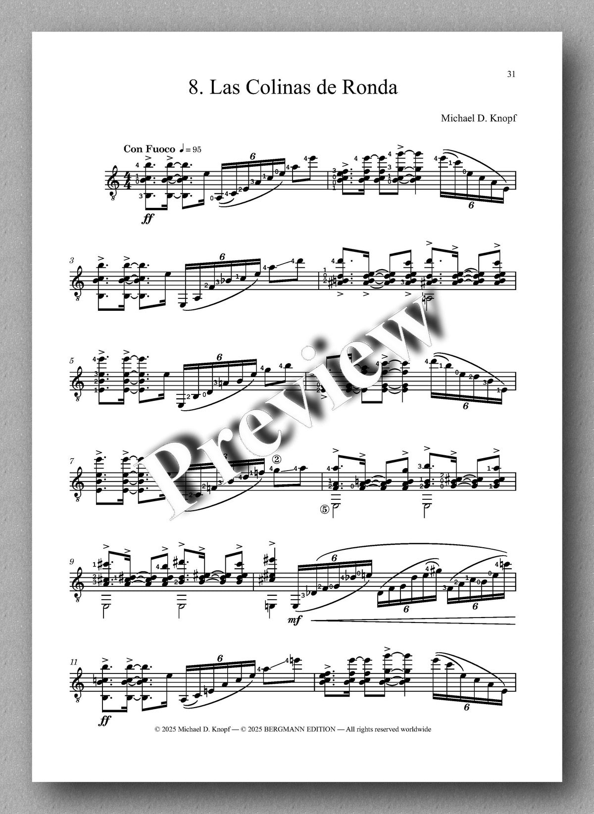 Sheet music for 'Las Colinas de Ronda' by Michael D. Kaeyp with a 'Preview' watermark.