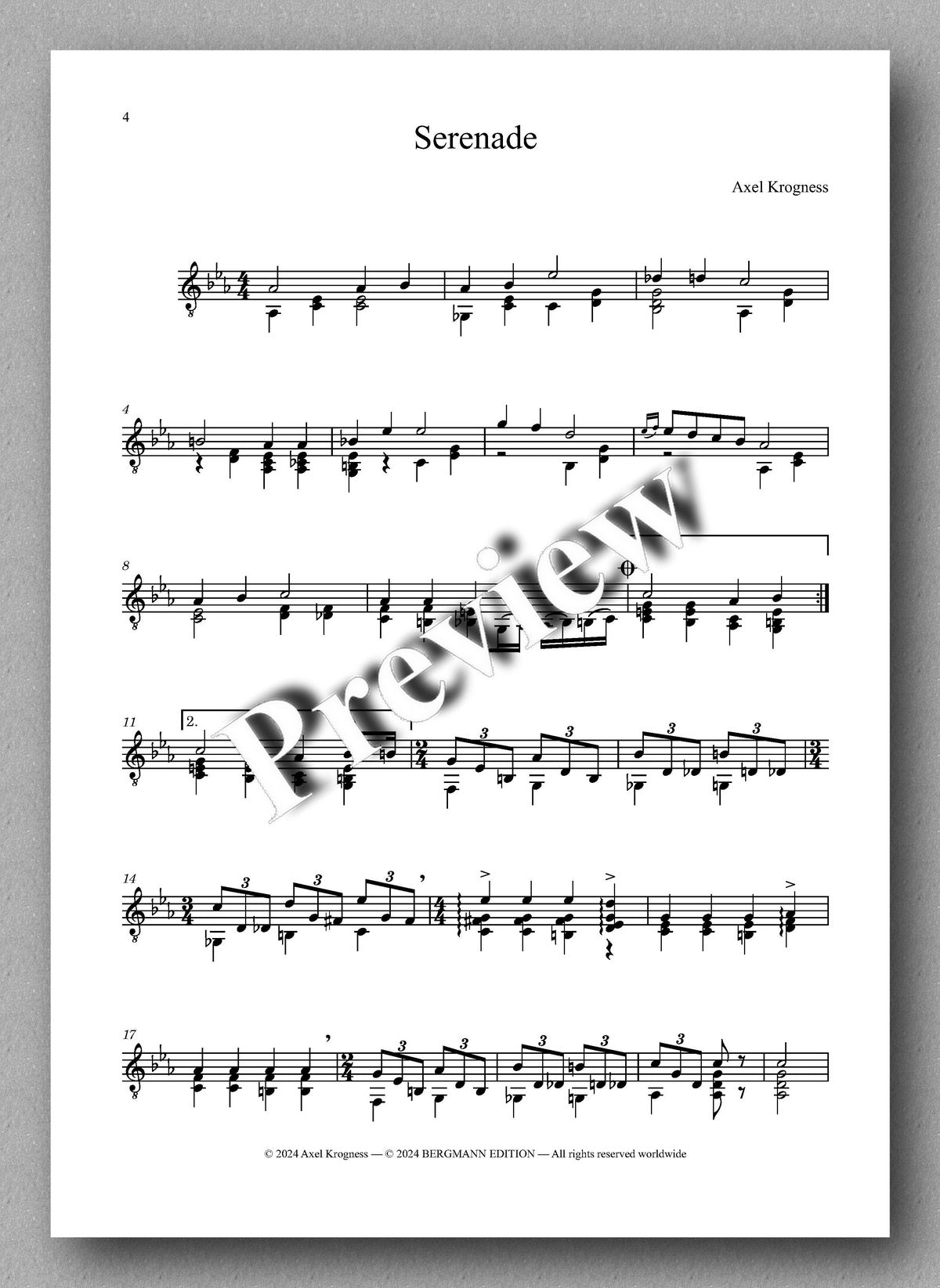 Axel Krogness, Serenade - preview of the music score