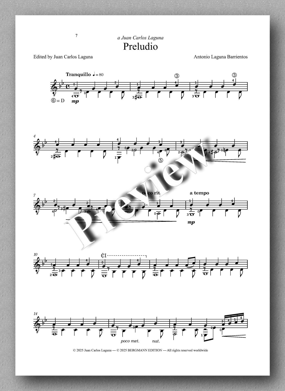 Antonio Laguna Barrientos, Preludio - preview of the music score