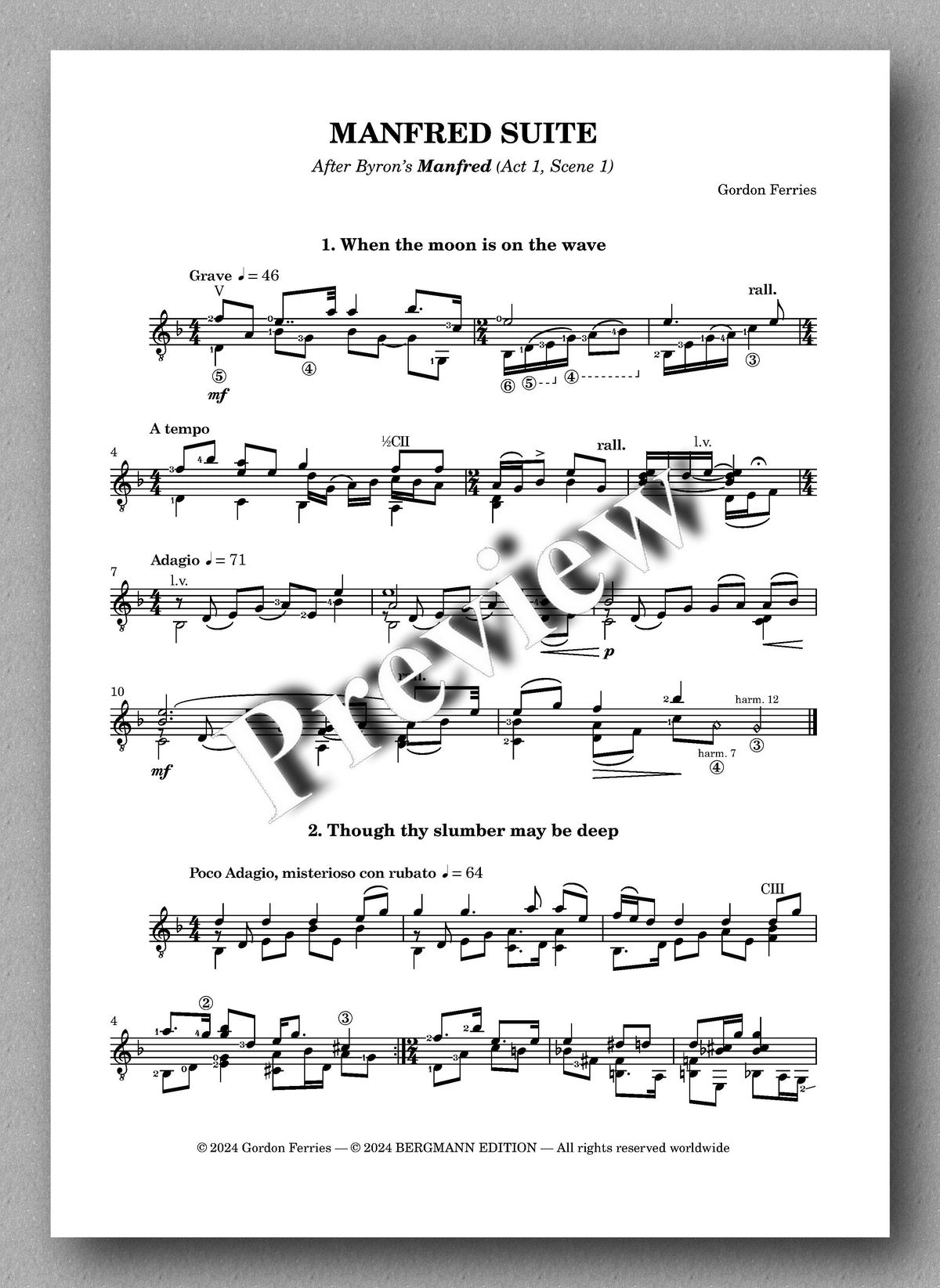 Gordon Ferries, Manfred Suite - preview of the music score 1