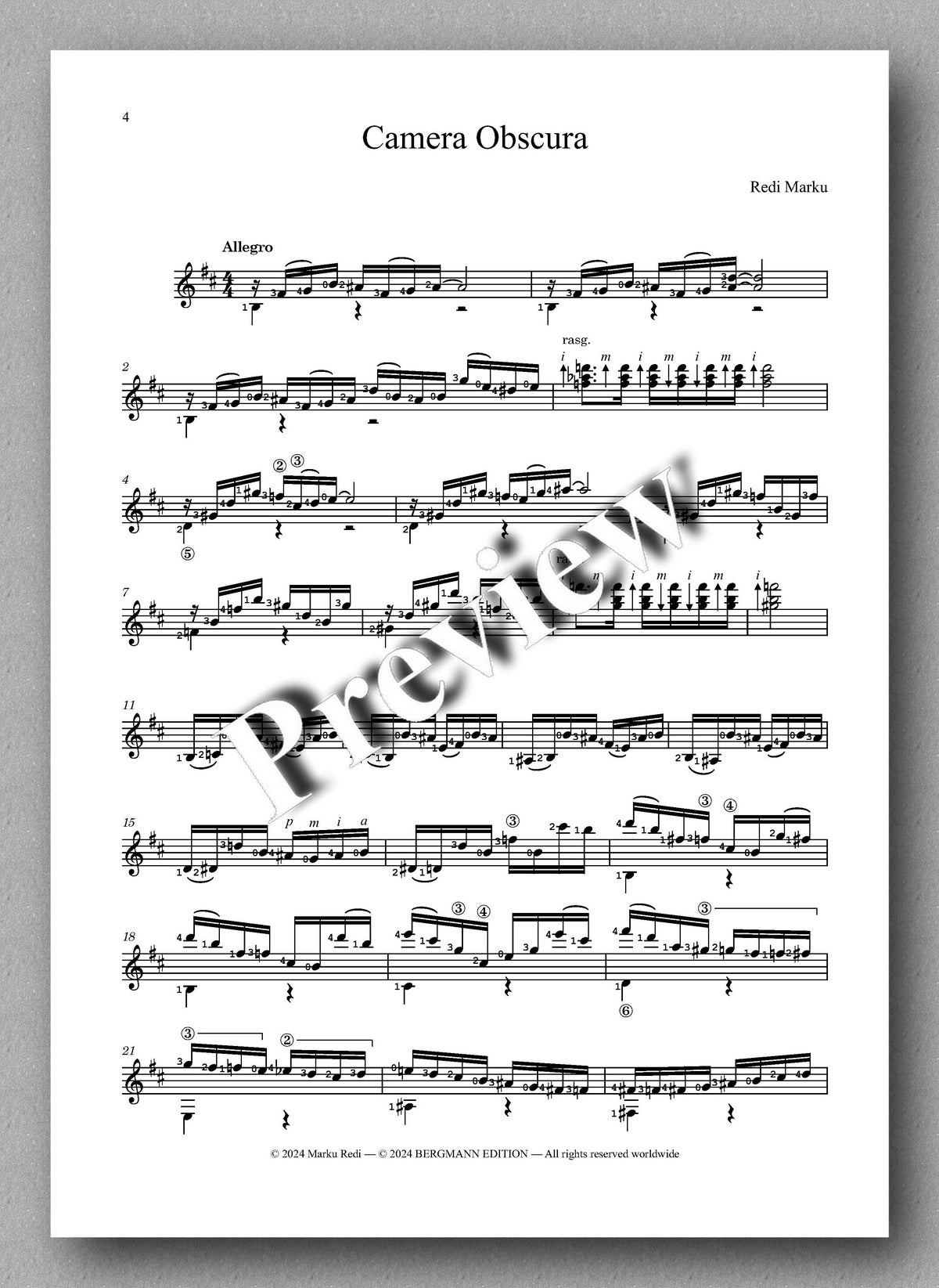 Camera Obscura by Redi Marku - preview of the music score 1