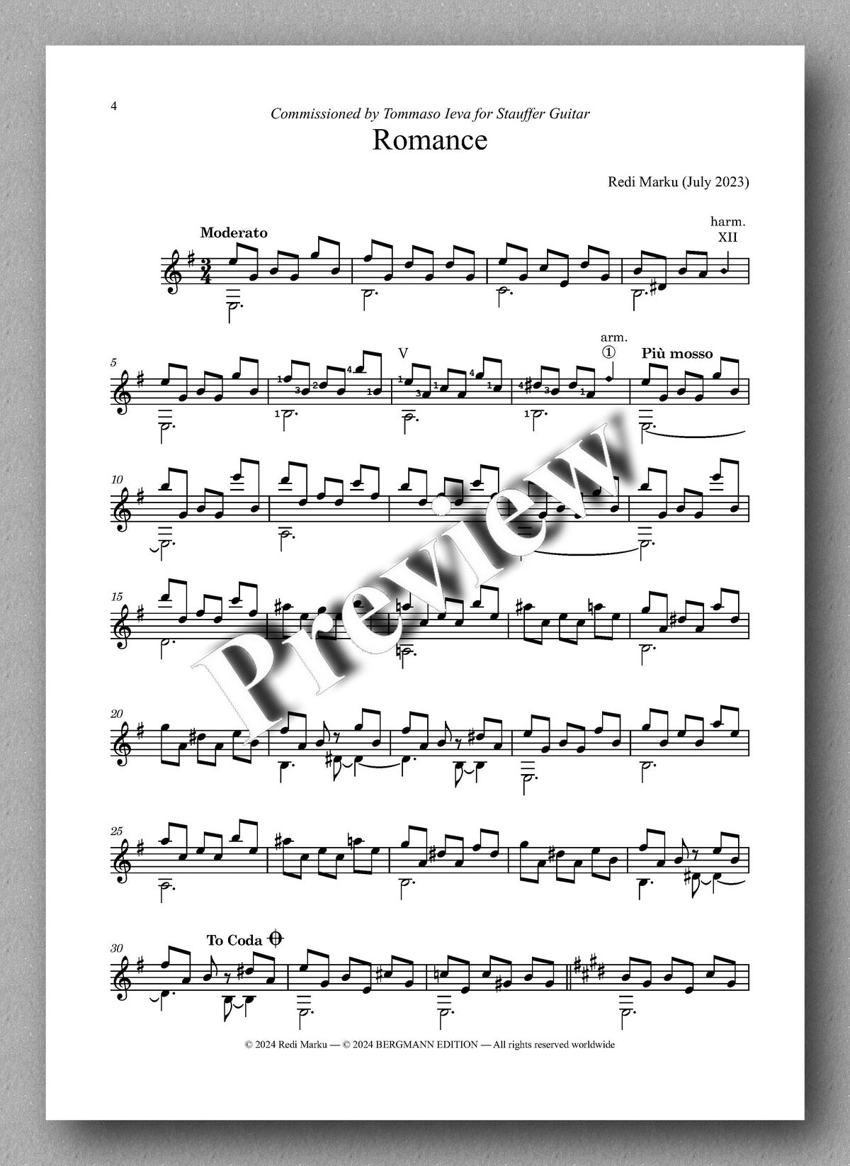 "Romance" by Redi Marku - preview of the music score