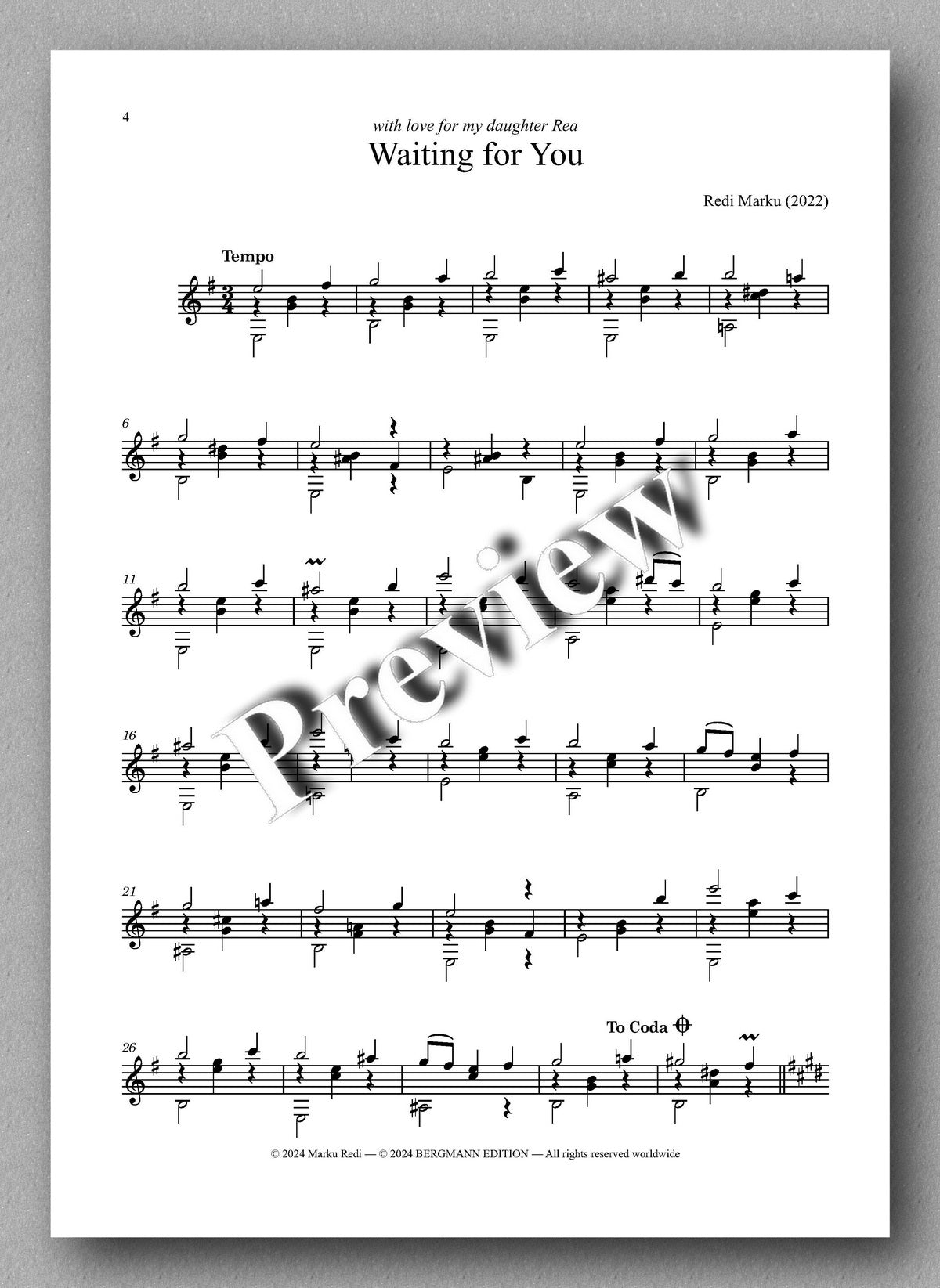 Waiting for You by Redi Marku - preview of the music score