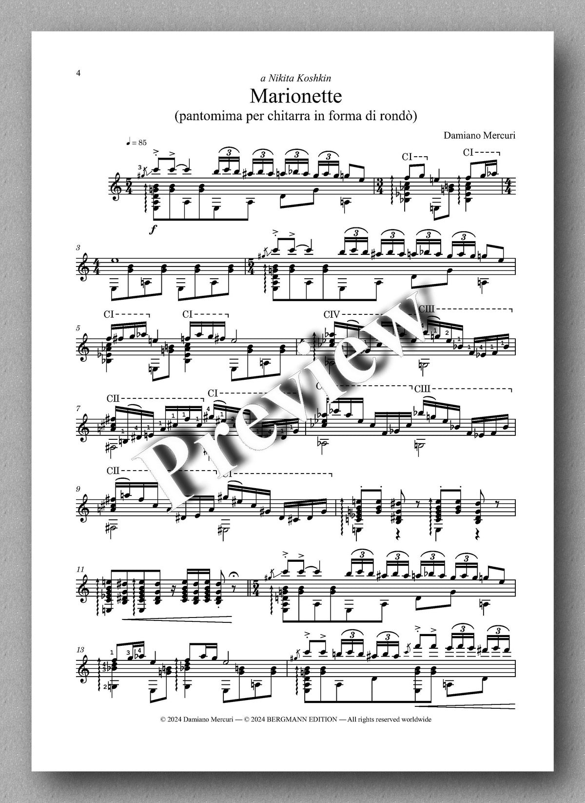 Damiano Mercuri, Marionette - preview of the music score 1