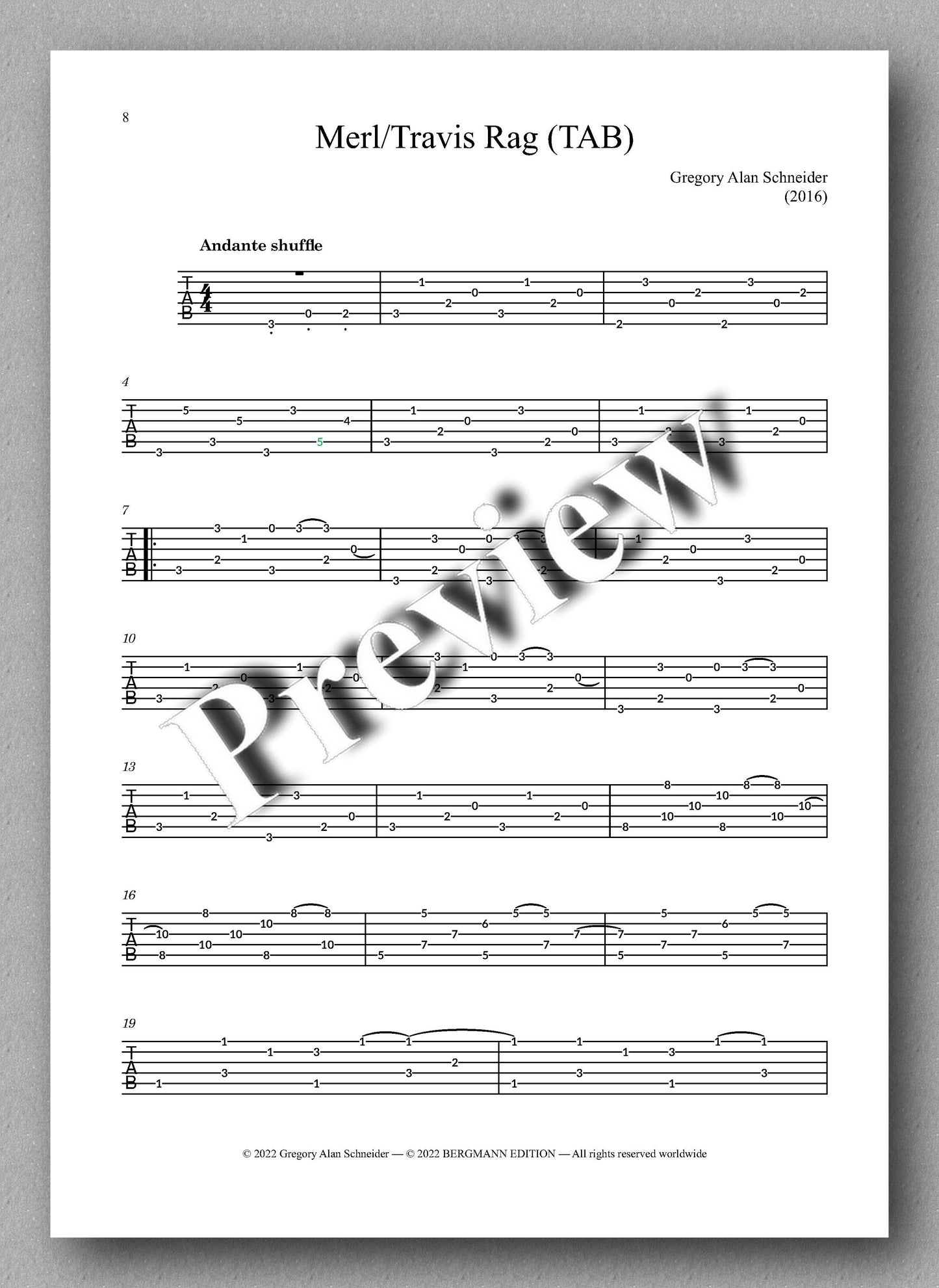 Gregory Alan Schneider, Merl/Travis Rag - preview of the music score 2