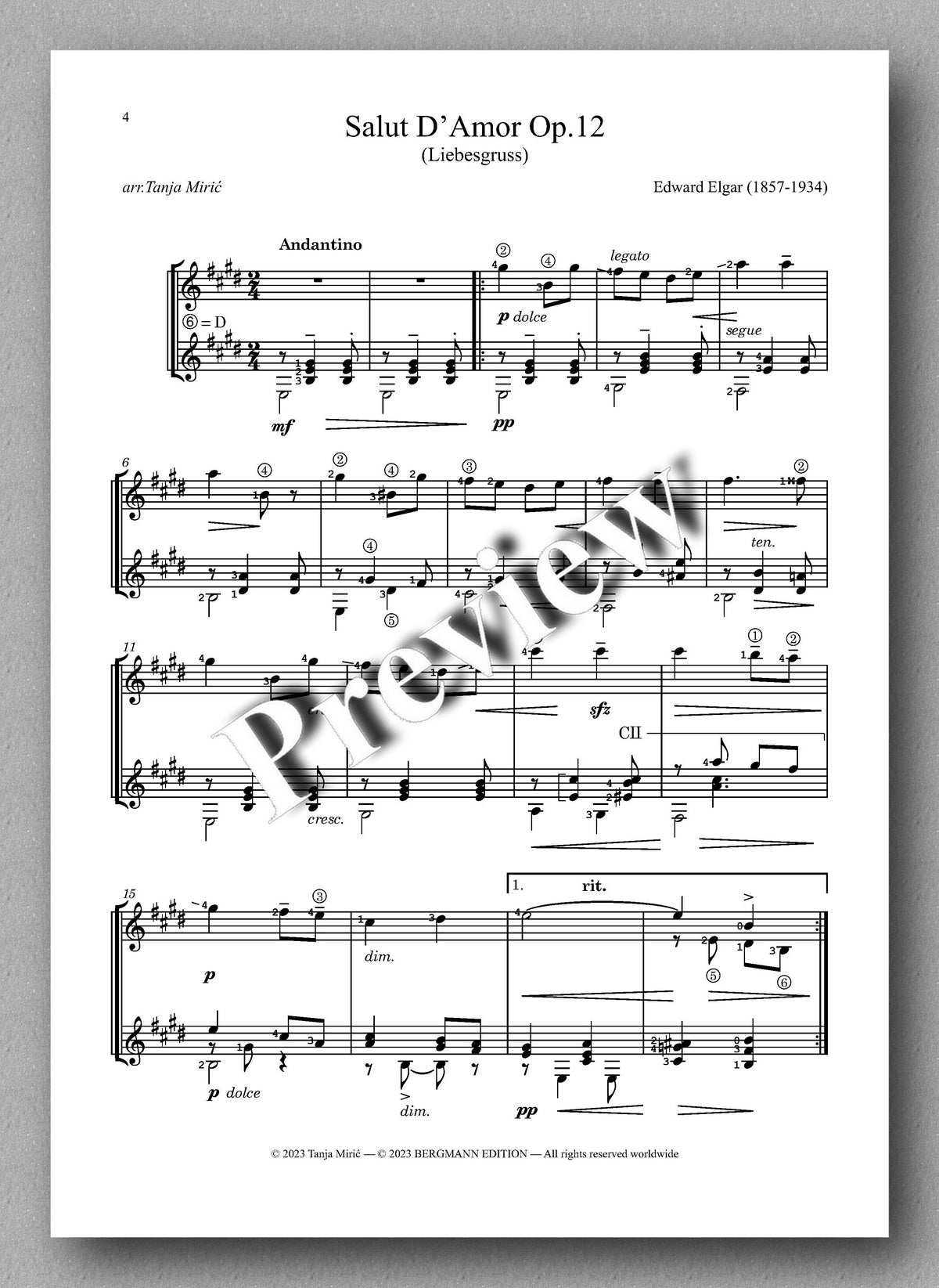 Elgar and Fauré, Two Love Songs - preview of the music score 1