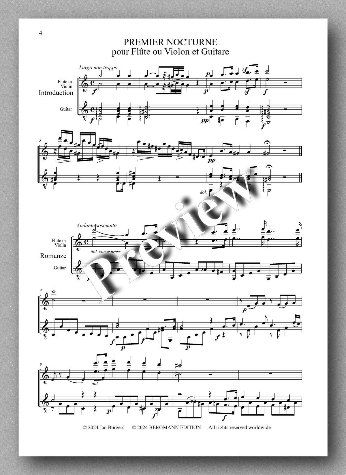 Francesco Molino, Nocturnal for Flute or Violin and Guitar (Opus 37) - preview of the music score 1