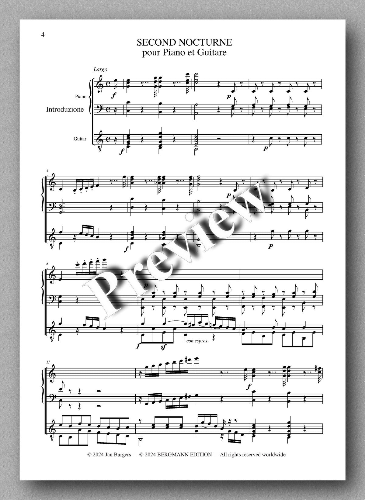Francesco Molino, Second Nocturnal for Piano and Guitar (Opus 44) - preview of the music score