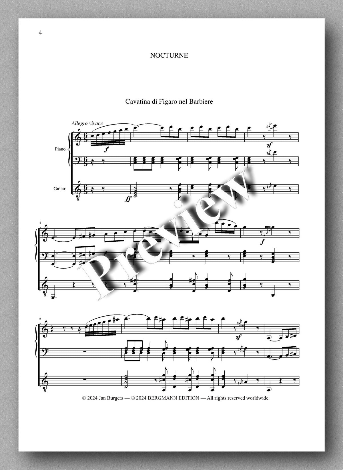 Francesco Molino, Third Nocturnal for Piano and Guitar on themes by Rossini (Opus 57) - preview of the music score 1