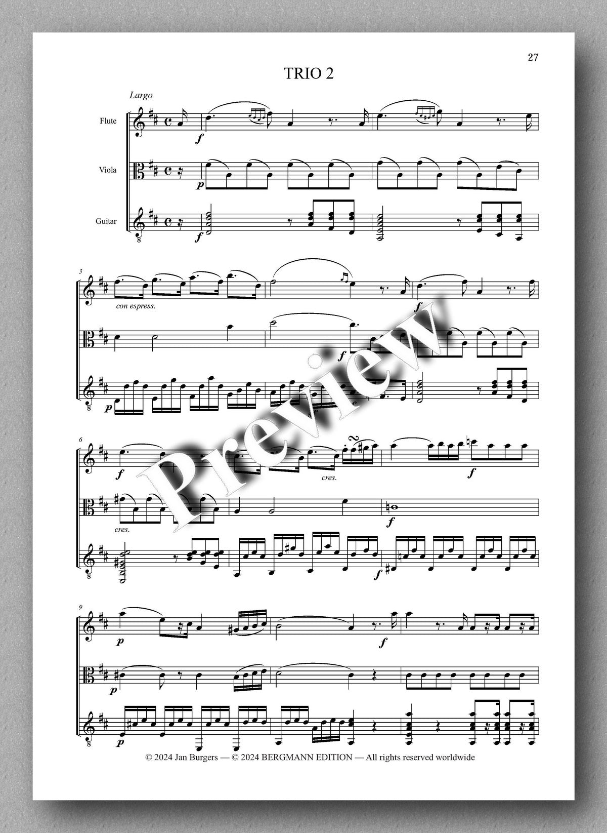 Francesco Molino, Three Trios for Flute, Viola and Guitar (Opus 4) - preview of the music score 2