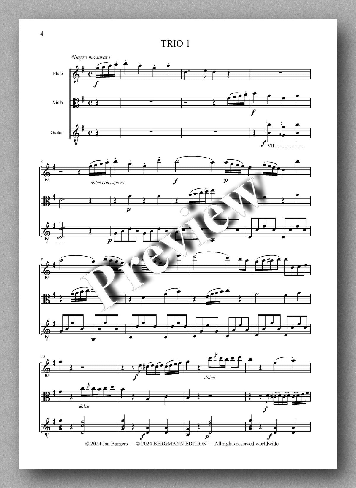 Francesco Molino, Three Trios for Flute, Viola and Guitar (Opus 4) - preview of the music score 1