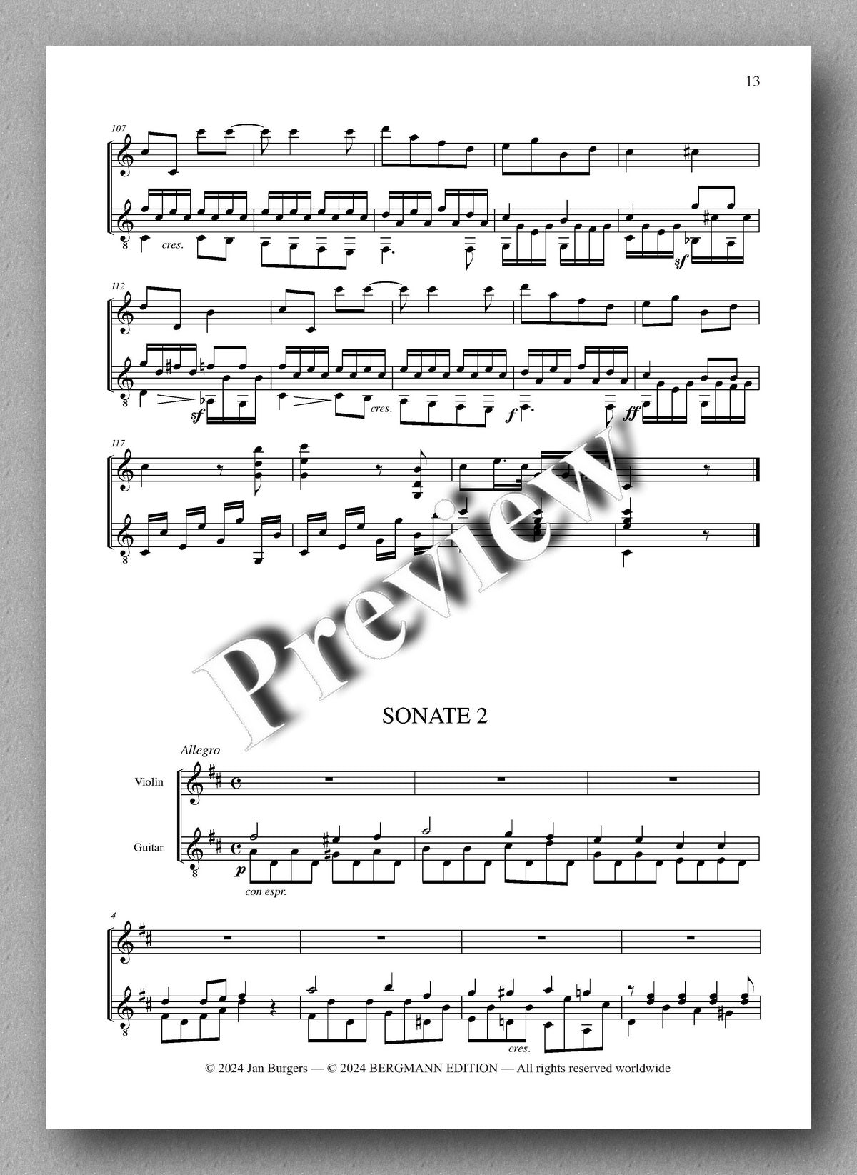 Francesco Molino, Three Sonatas for Violin and Guitar (Opus 7) - preview of the music score 2