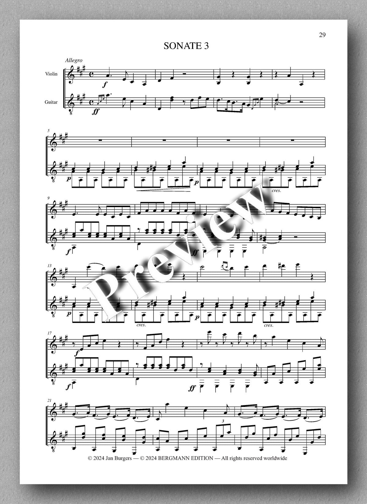 Francesco Molino, Three Sonatas for Violin and Guitar (Opus 7) - preview of the music score 4