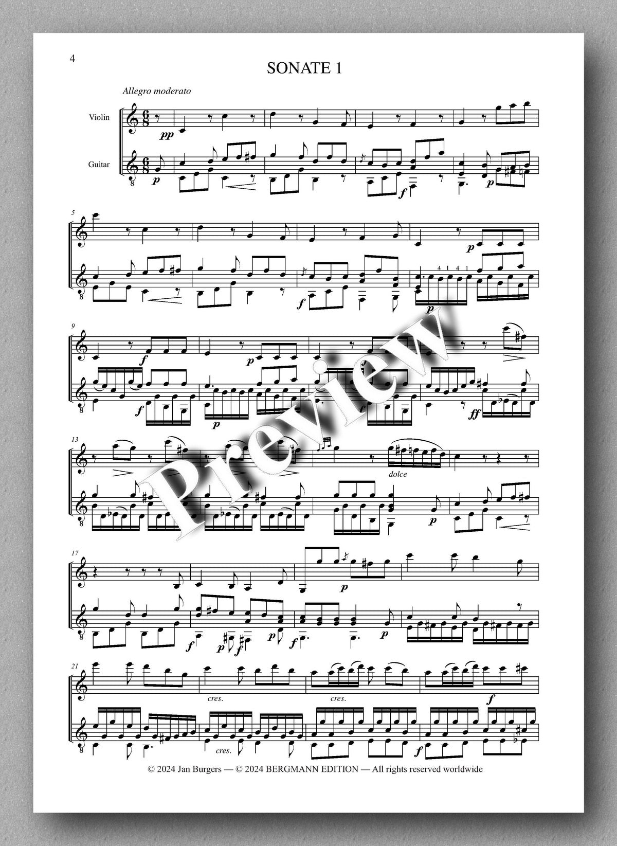 Francesco Molino, Three Sonatas for Violin and Guitar (Opus 7) - preview of the music score 1