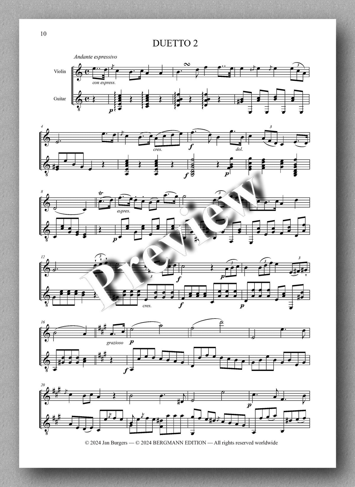 Francesco Molino, Three Duos for Violin and Guitar (Opus 10L) - preview of the music score 2
