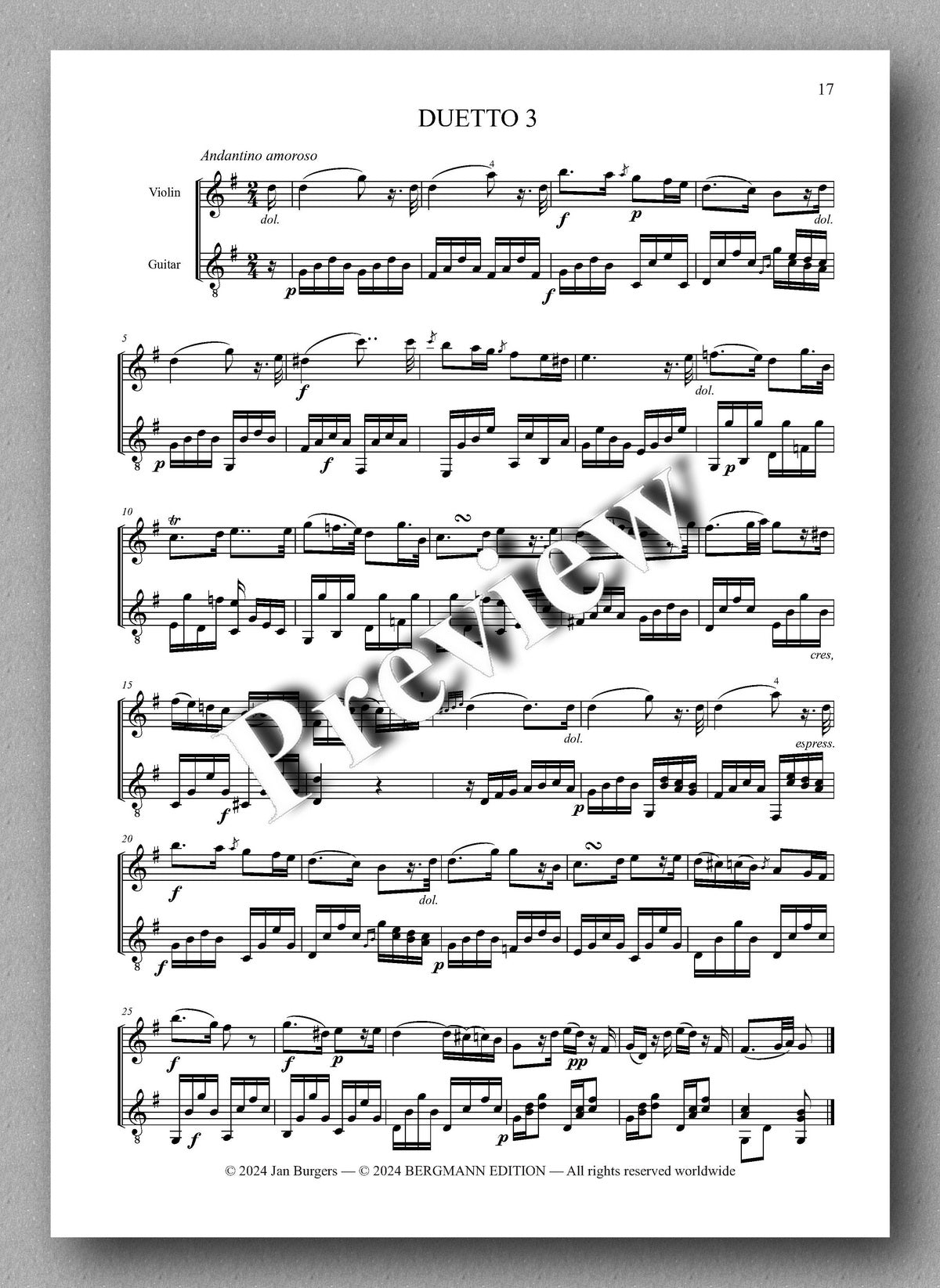 Francesco Molino, Three Duos for Violin and Guitar (Opus 10L) - preview of the music score 3