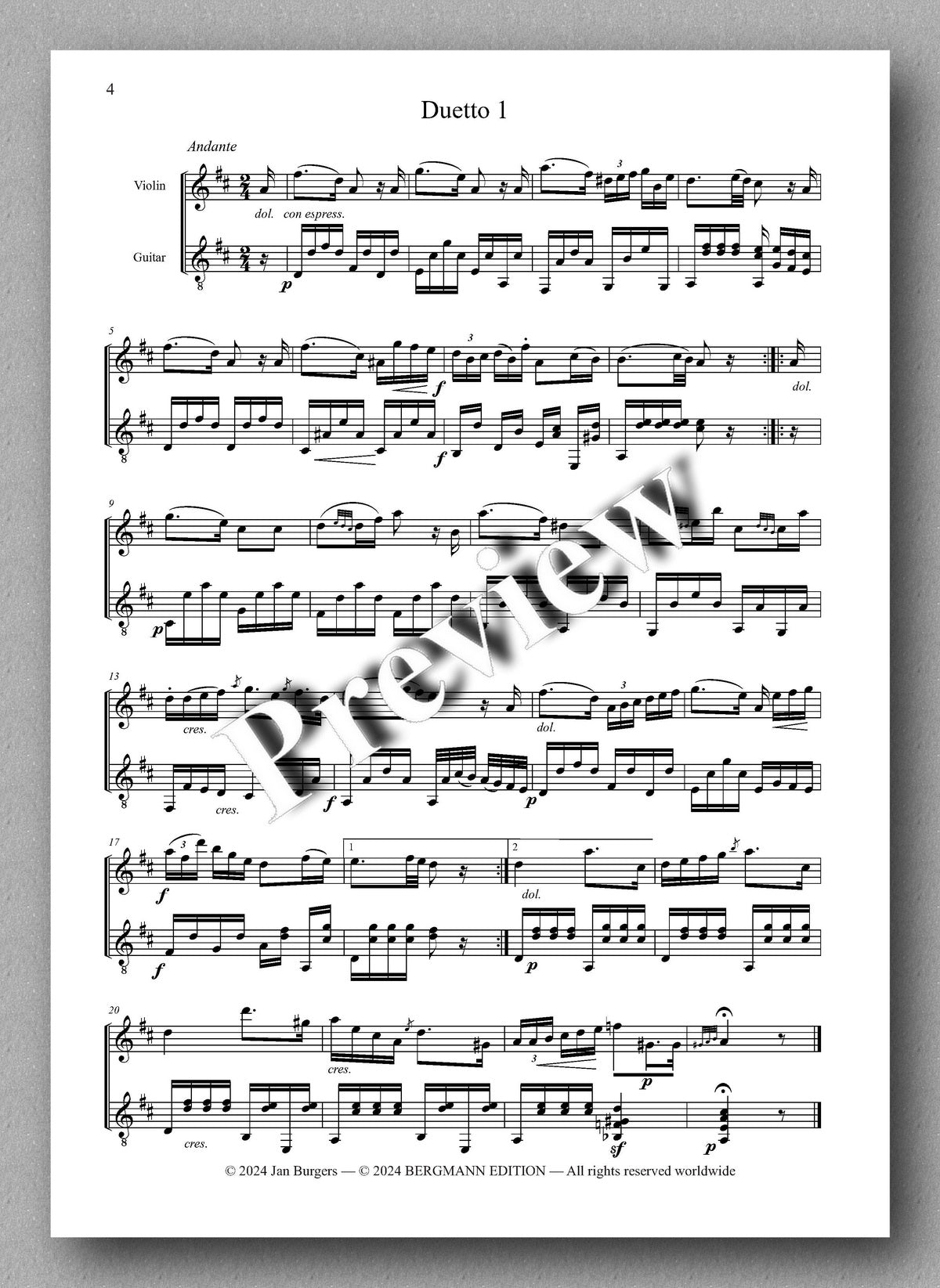 Francesco Molino, Three Duos for Violin and Guitar (Opus 10L) - preview of the music score 1