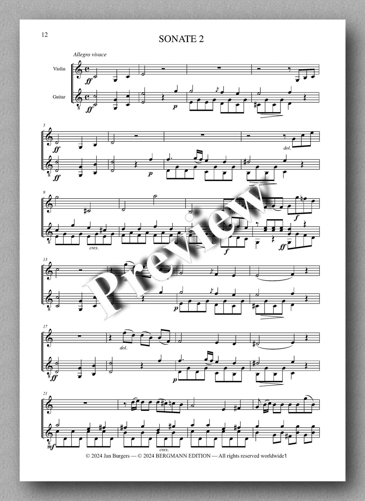 Francesco Molino, Three Sonatas for Violin and Guitar (Opus 2P) - preview of the music score 2