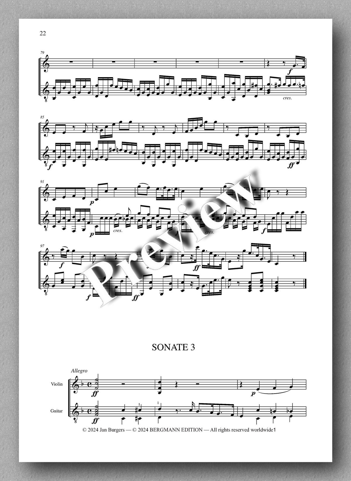 Francesco Molino, Three Sonatas for Violin and Guitar (Opus 2P) - preview of the music score 3