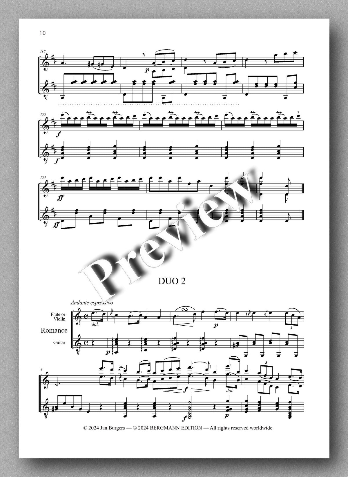 Francesco Molino, Three Duos for Flute or Violin and Guitar (Opus 16) - preview of the music score 2