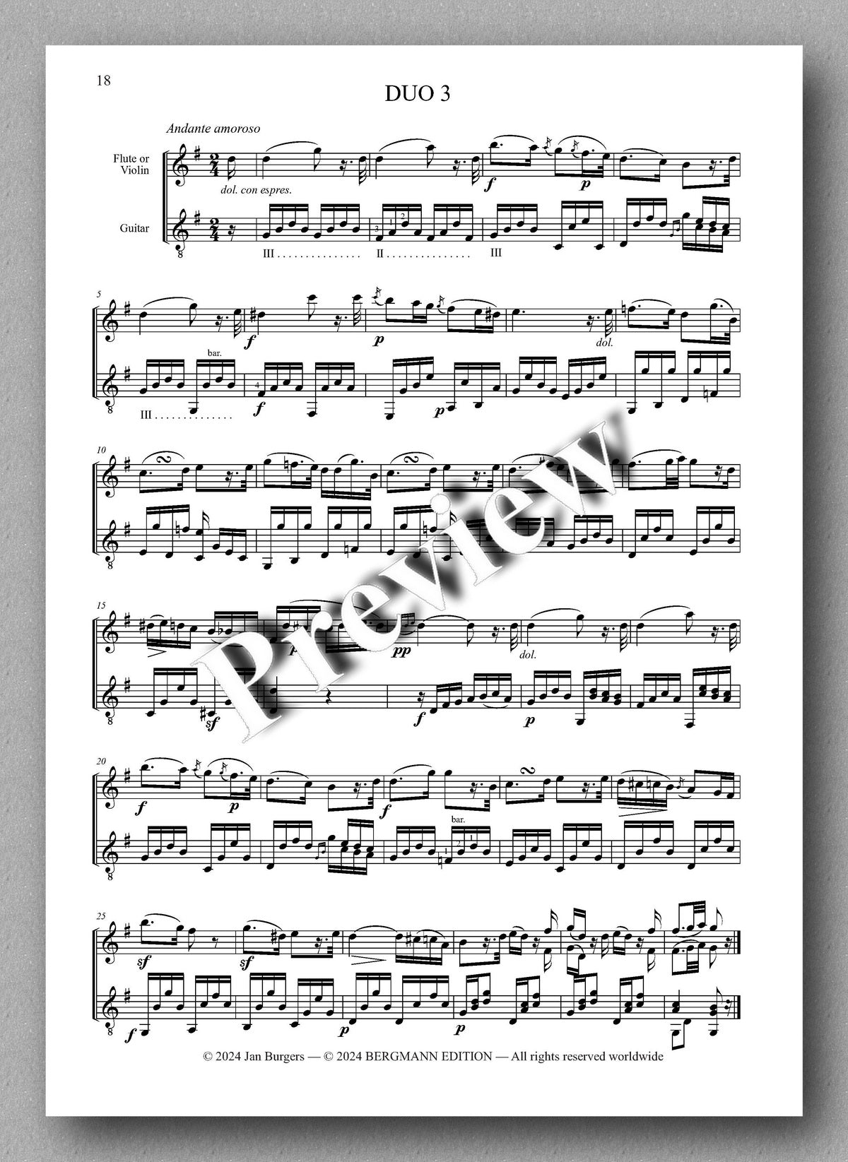 Francesco Molino, Three Duos for Flute or Violin and Guitar (Opus 16) - preview of the music score 4