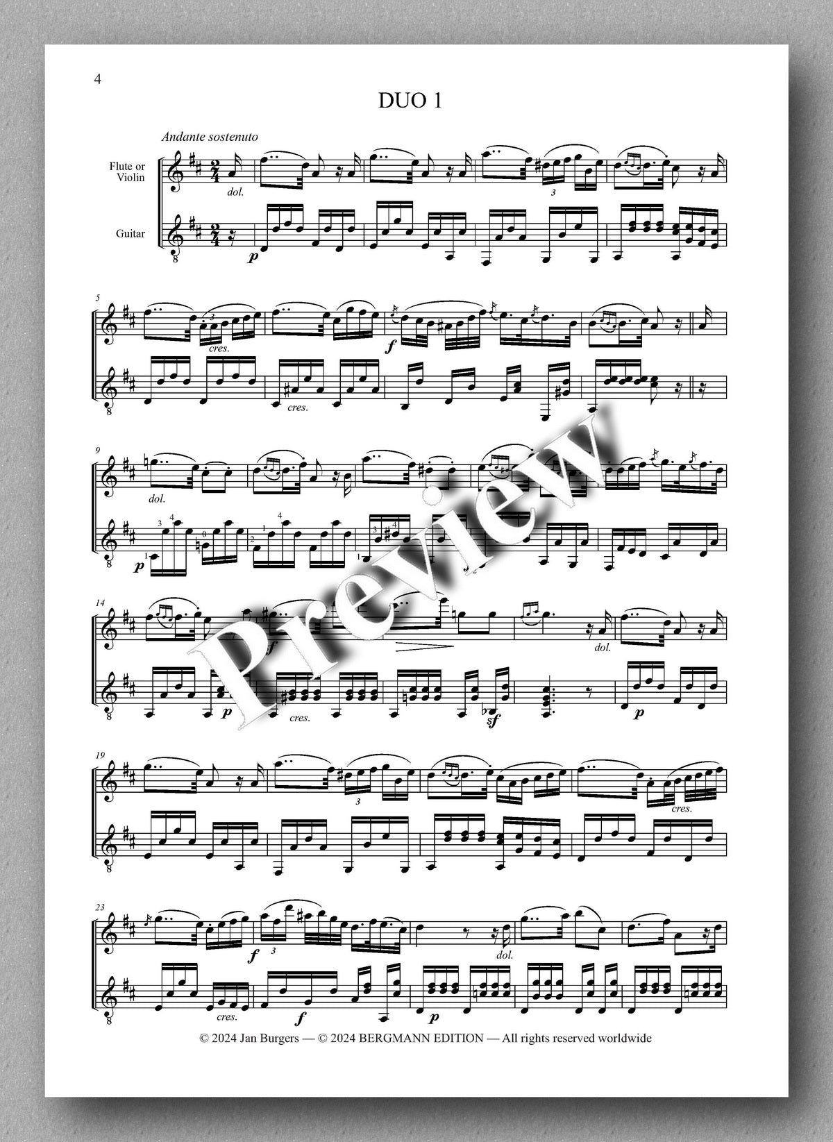 Francesco Molino, Three Duos for Flute or Violin and Guitar (Opus 16) - preview of the music score 1
