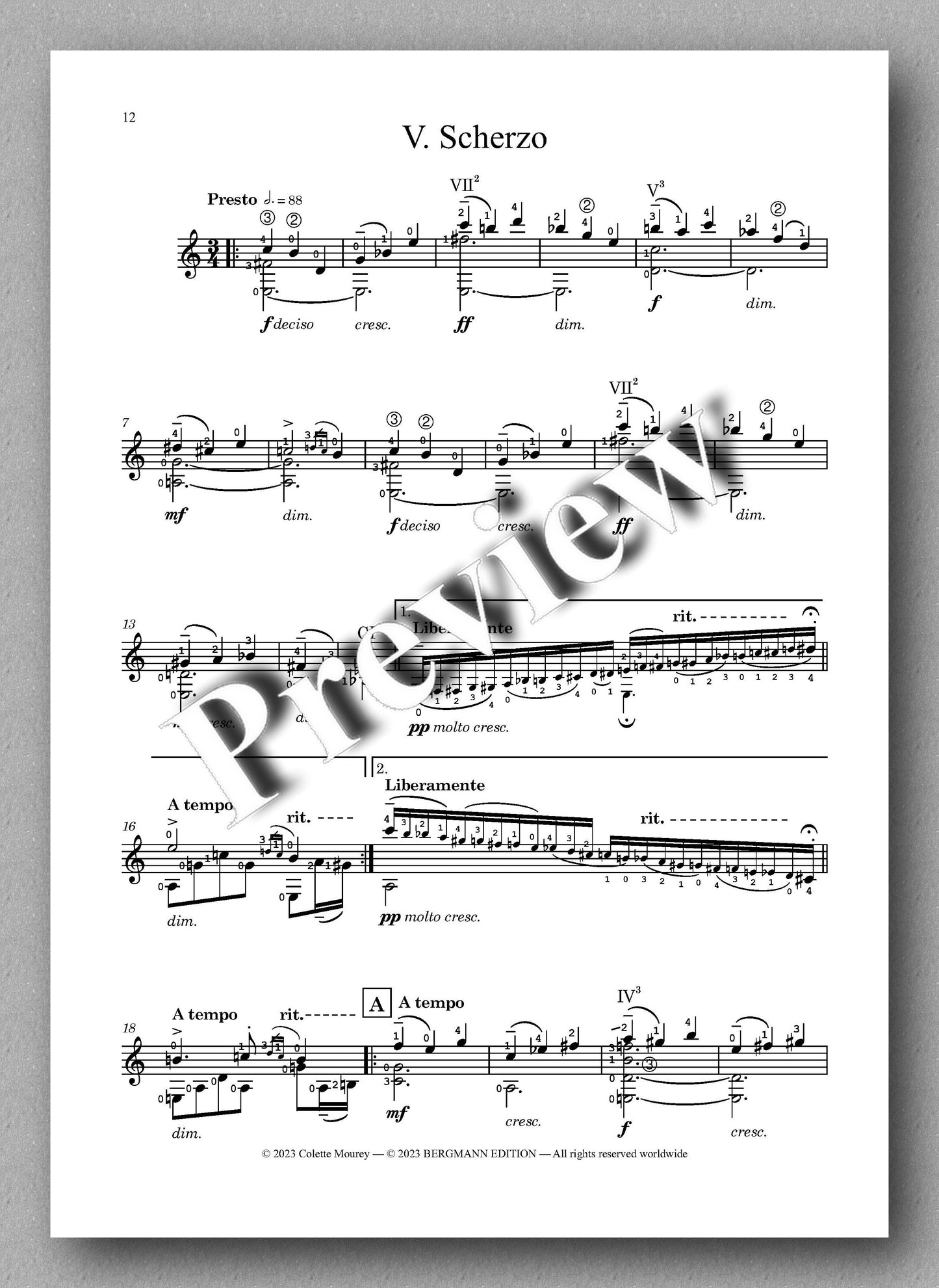 Colette Mourey, XII Concert Studies - preview of the music score 2