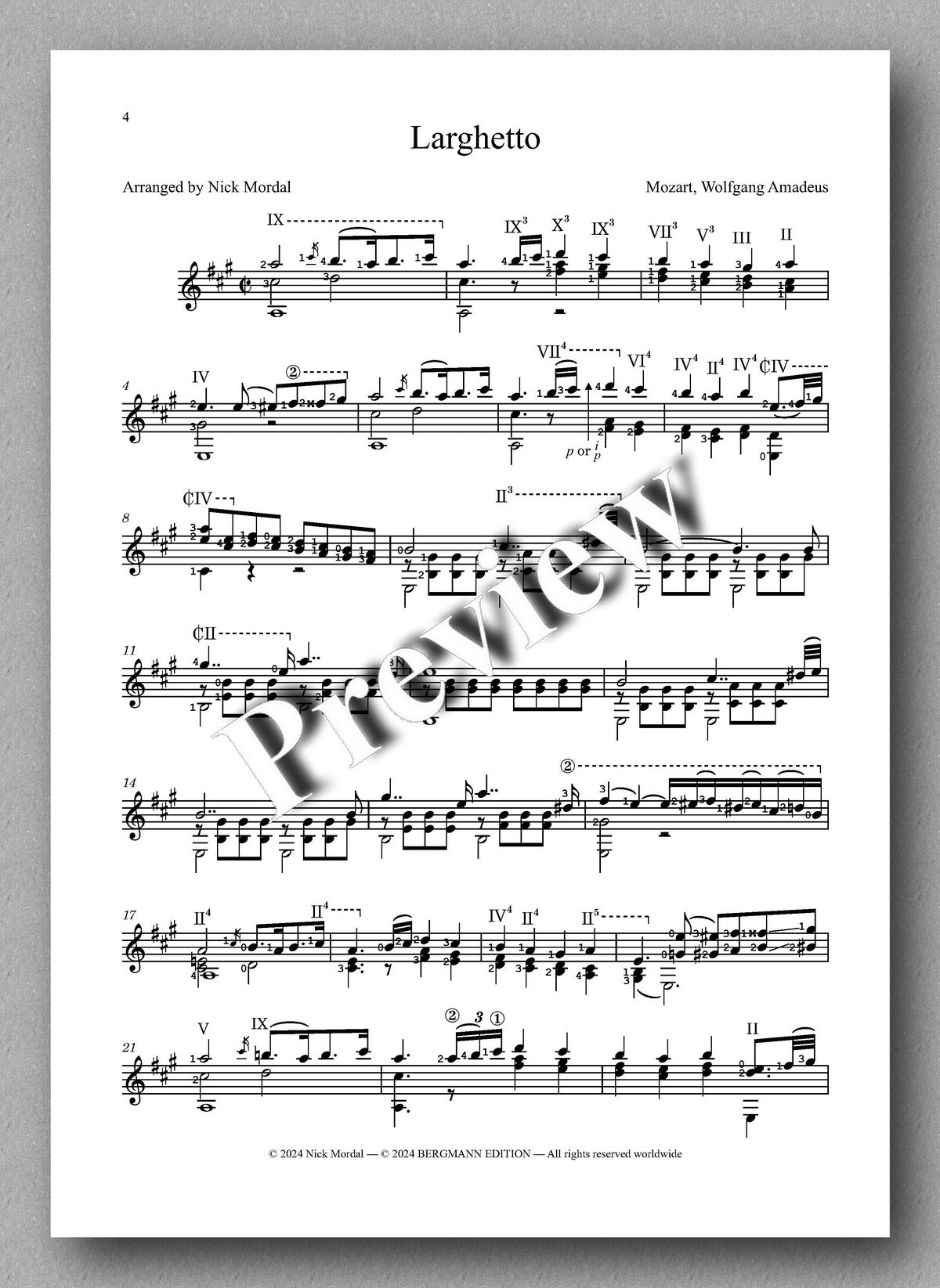 Wolfgang Amadeus Mozart, Larghetto - preview of the music score 1