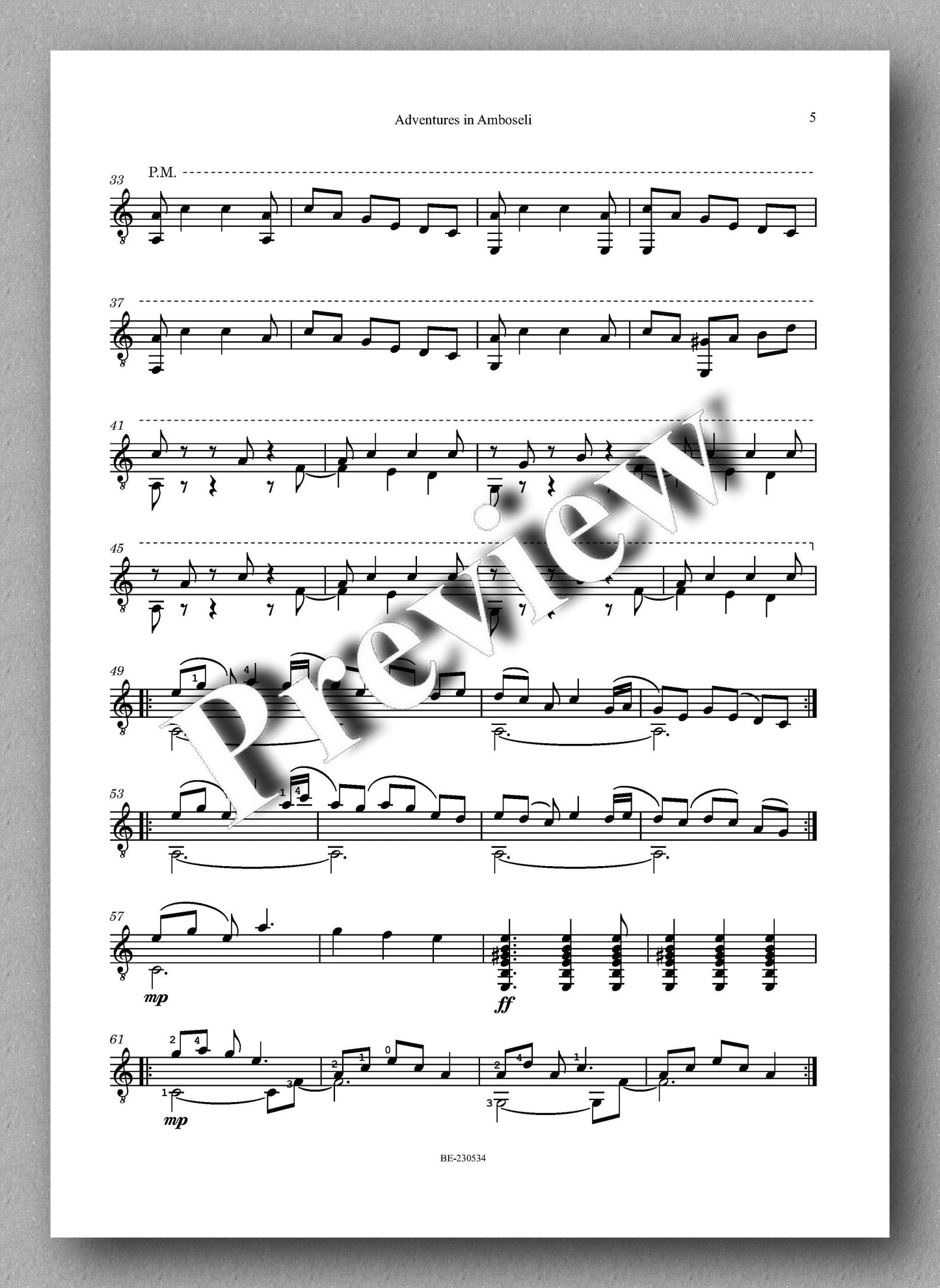 Kevin Munyi,  Adventures in Amboseli & Wonders of the Mara - preview of the music score 2