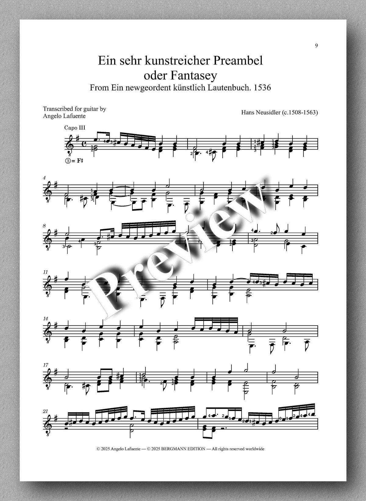 Hans Neusidler, Ein sehr kunstreicher Preambel oder Fantasey - preview of the music score 1