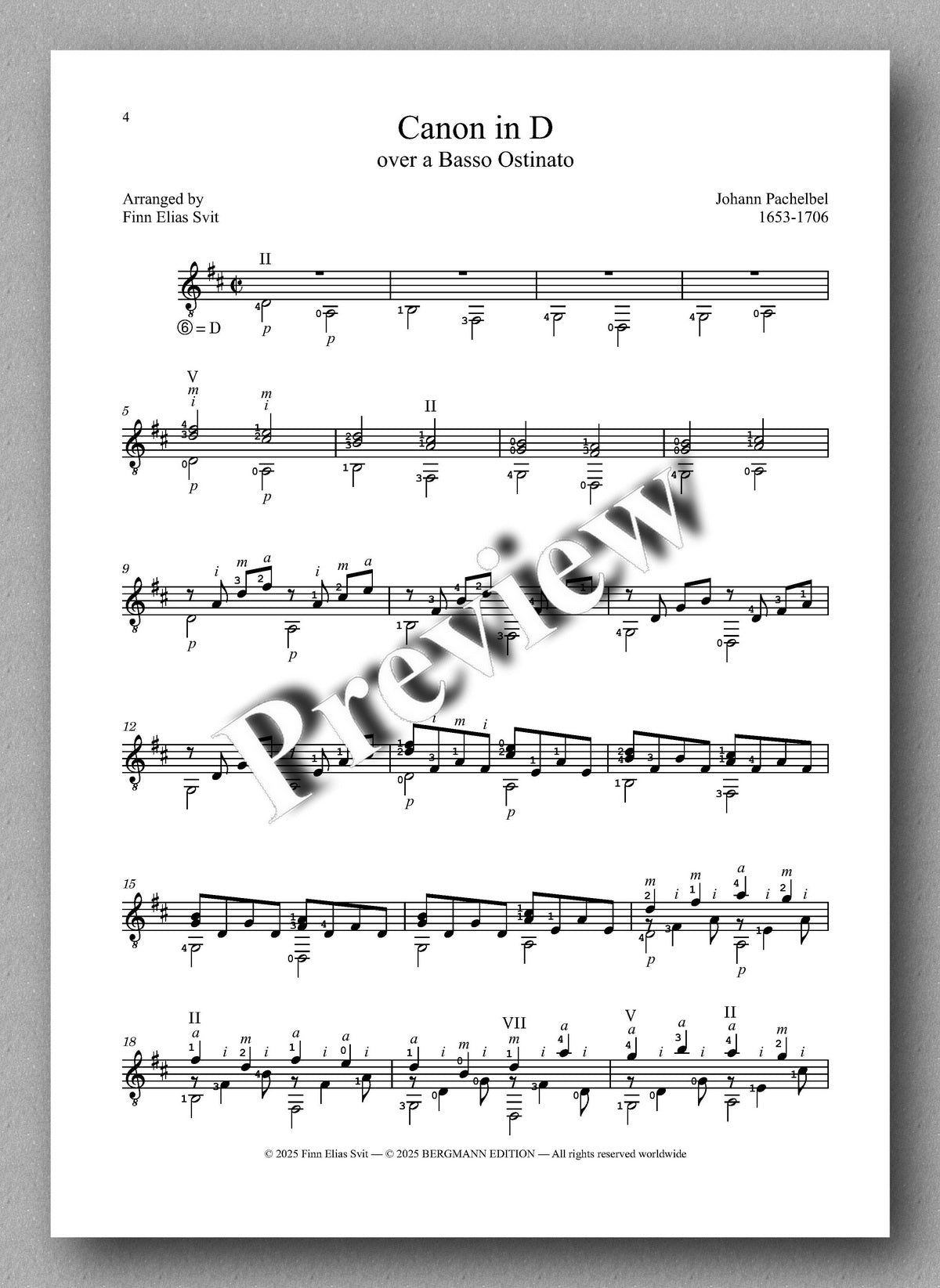 Johann Pachelbel, Canon in D - preview of the Music score