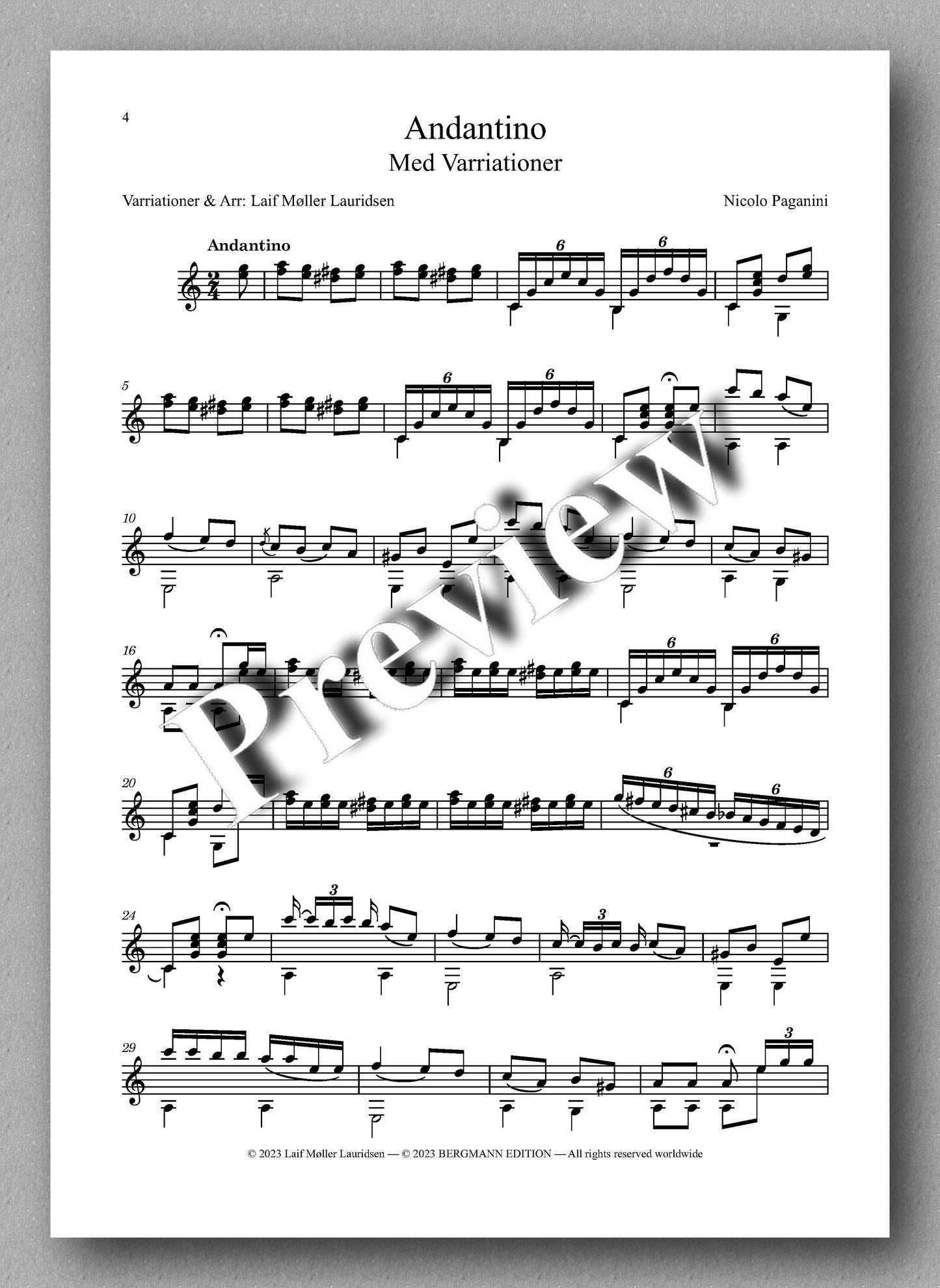 Nicolo Paganini, Andantino - preview of the music score 1