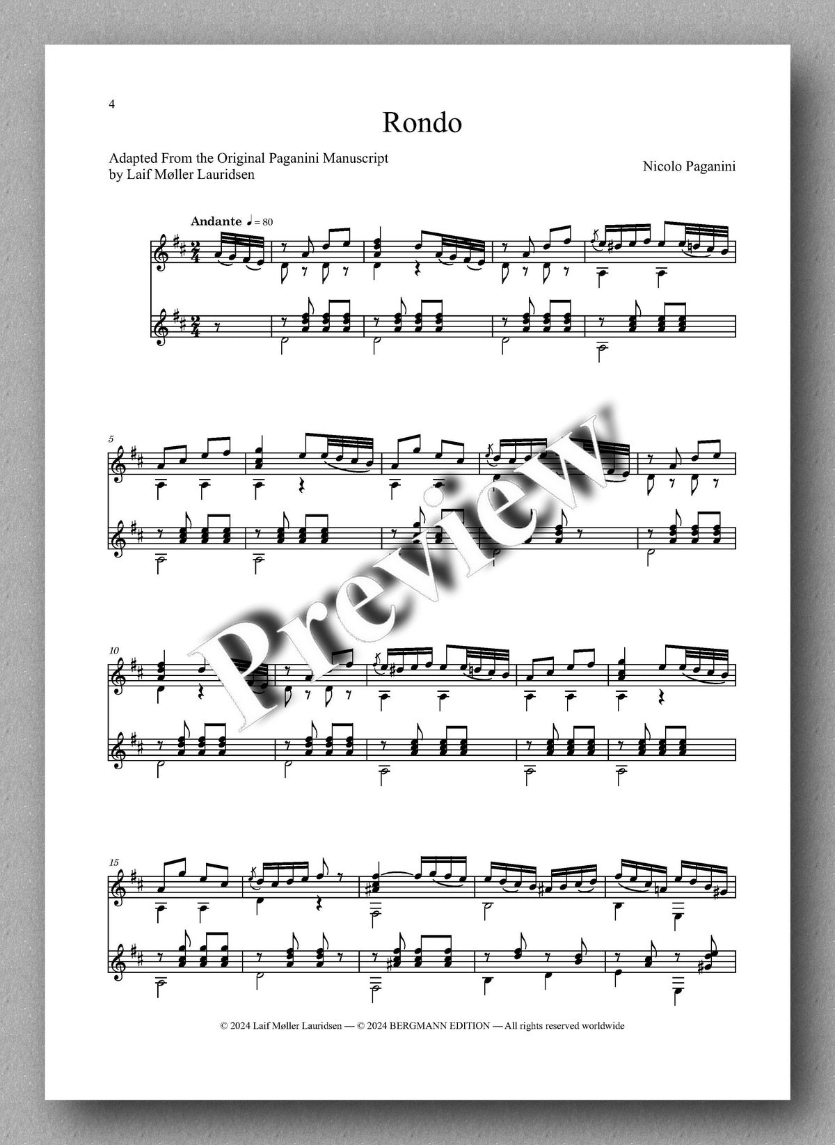 Nicolo Paganini, Rondo - preview of the music score 1