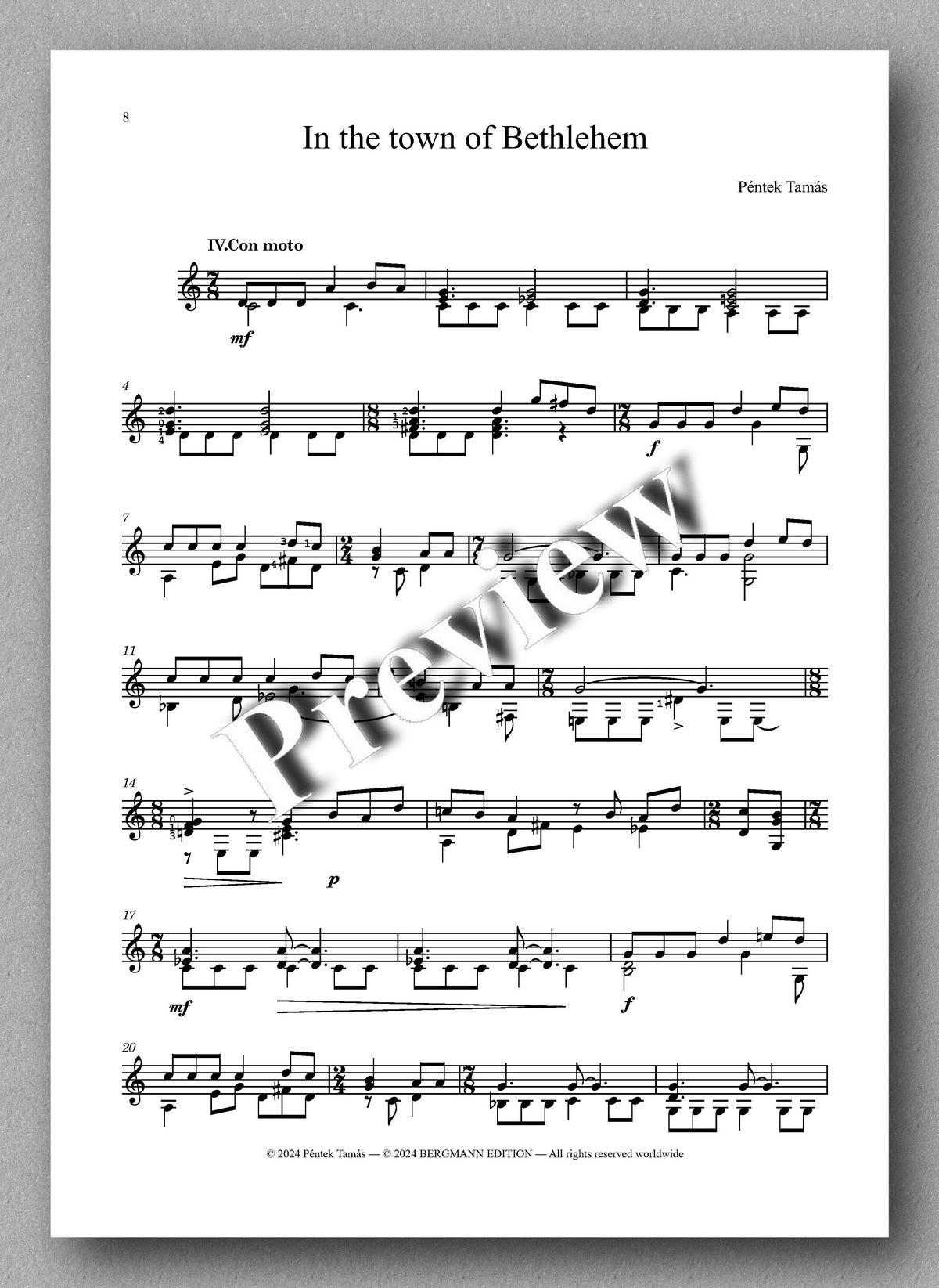 Tamás Péntek, Little Christmas Suite - preview of the music score 2