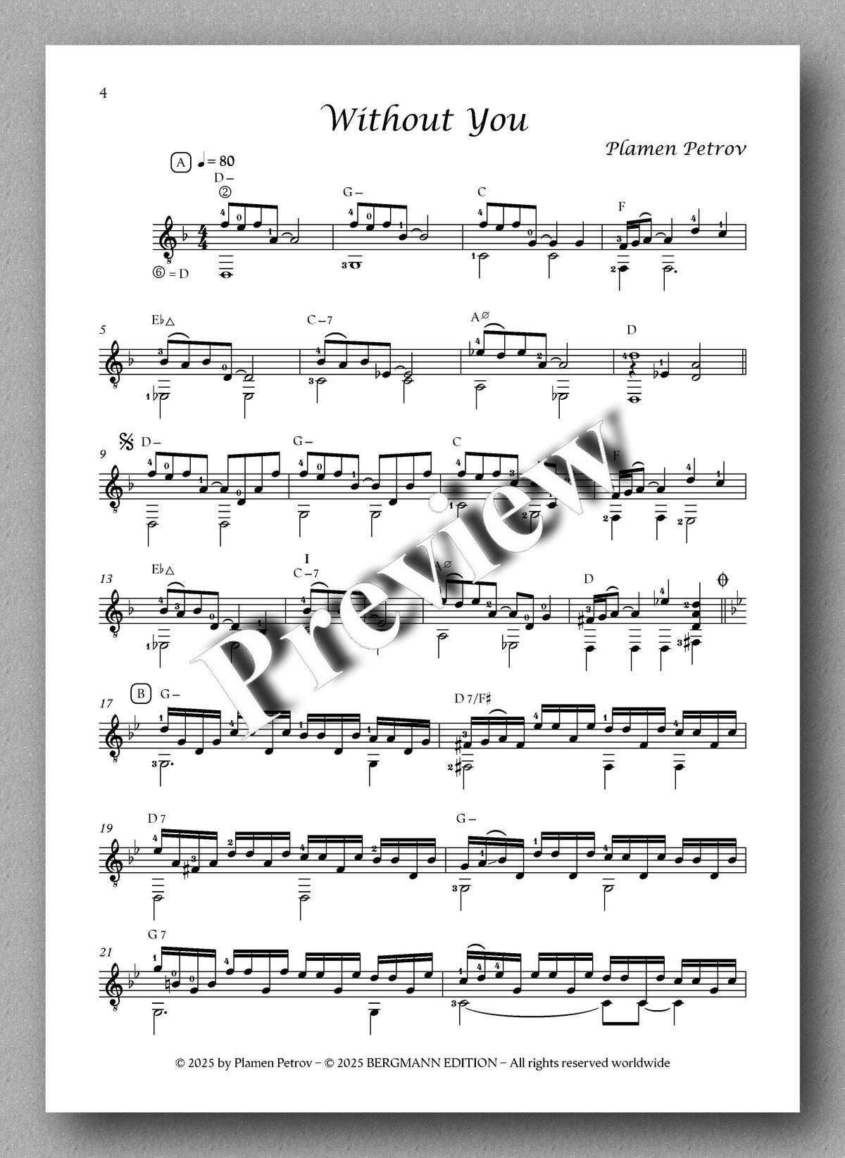 Sheet music for 'Without You' by Plamen Petrov on a white background