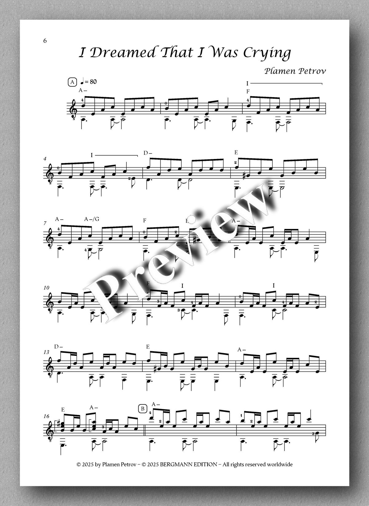 Sheet music for 'I Dreamed That I Was Crying' by Tiamen Tetrov with a 'Preview' watermark.