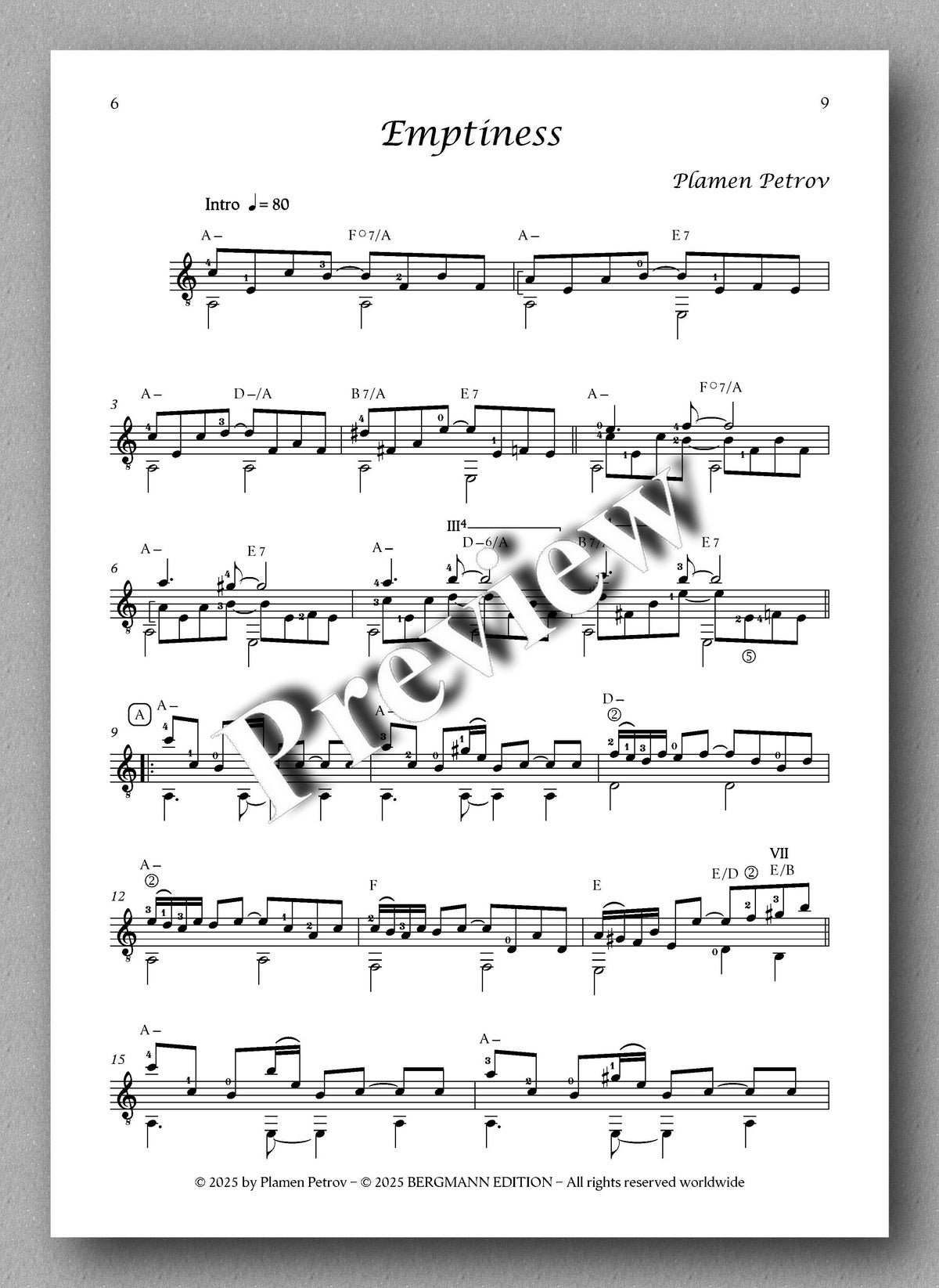 Sheet music for 'Emptiness' by Tlamen Petrov with a watermark overlay.
