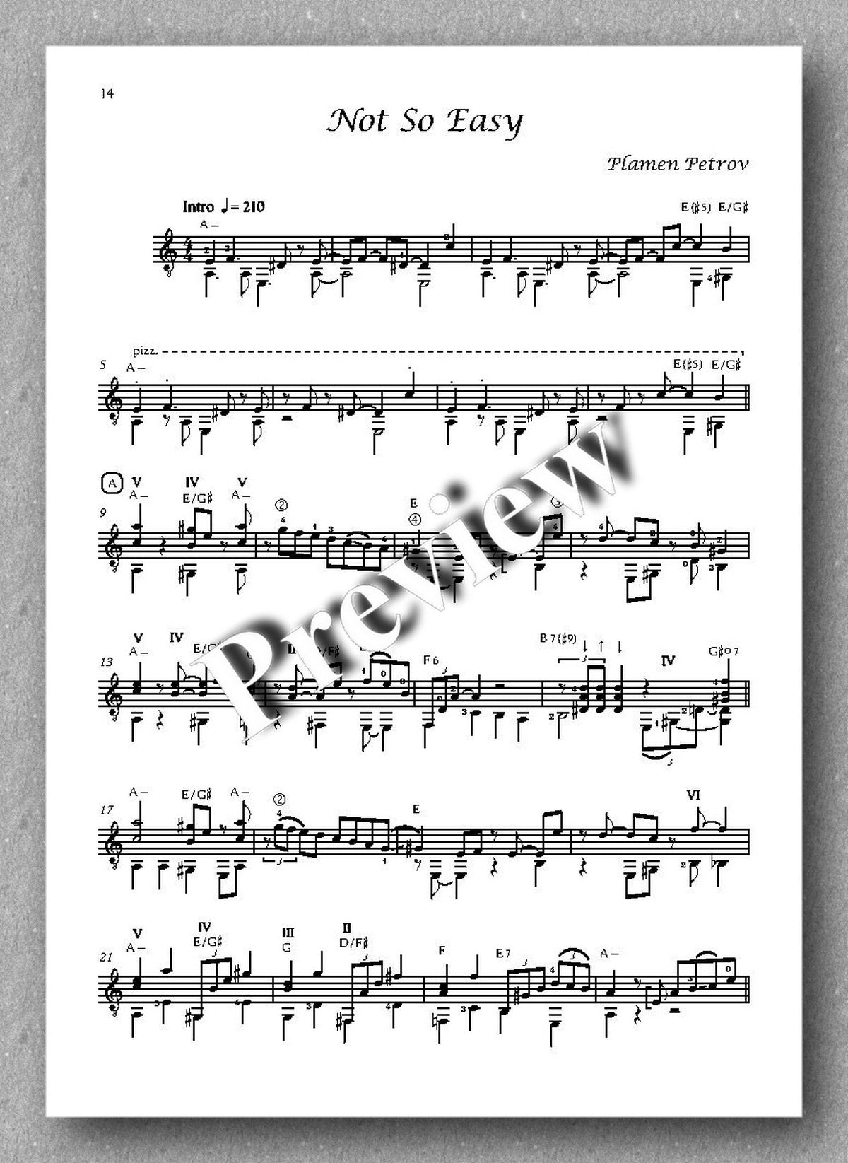 Sheet music for 'Not So Easy' by Plamen Petrov on a white background