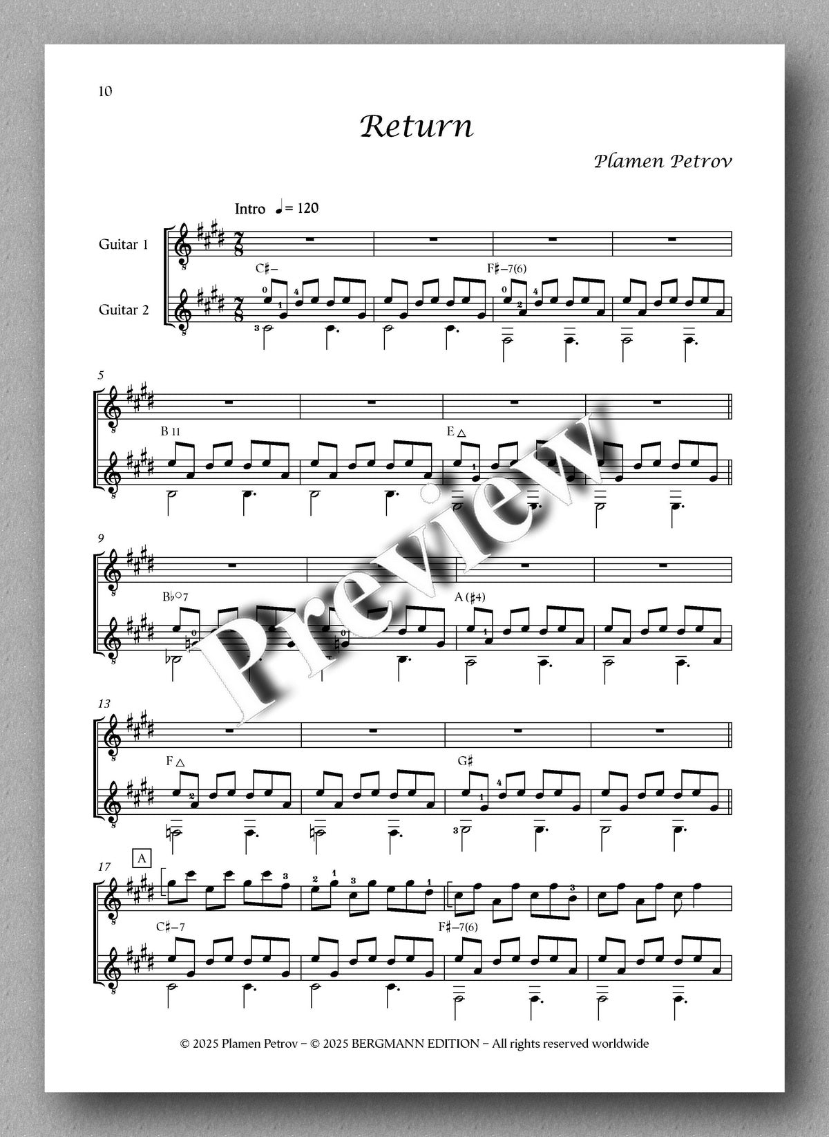 Sheet music for 'Return' by Flamen Petrov with a watermark overlay.