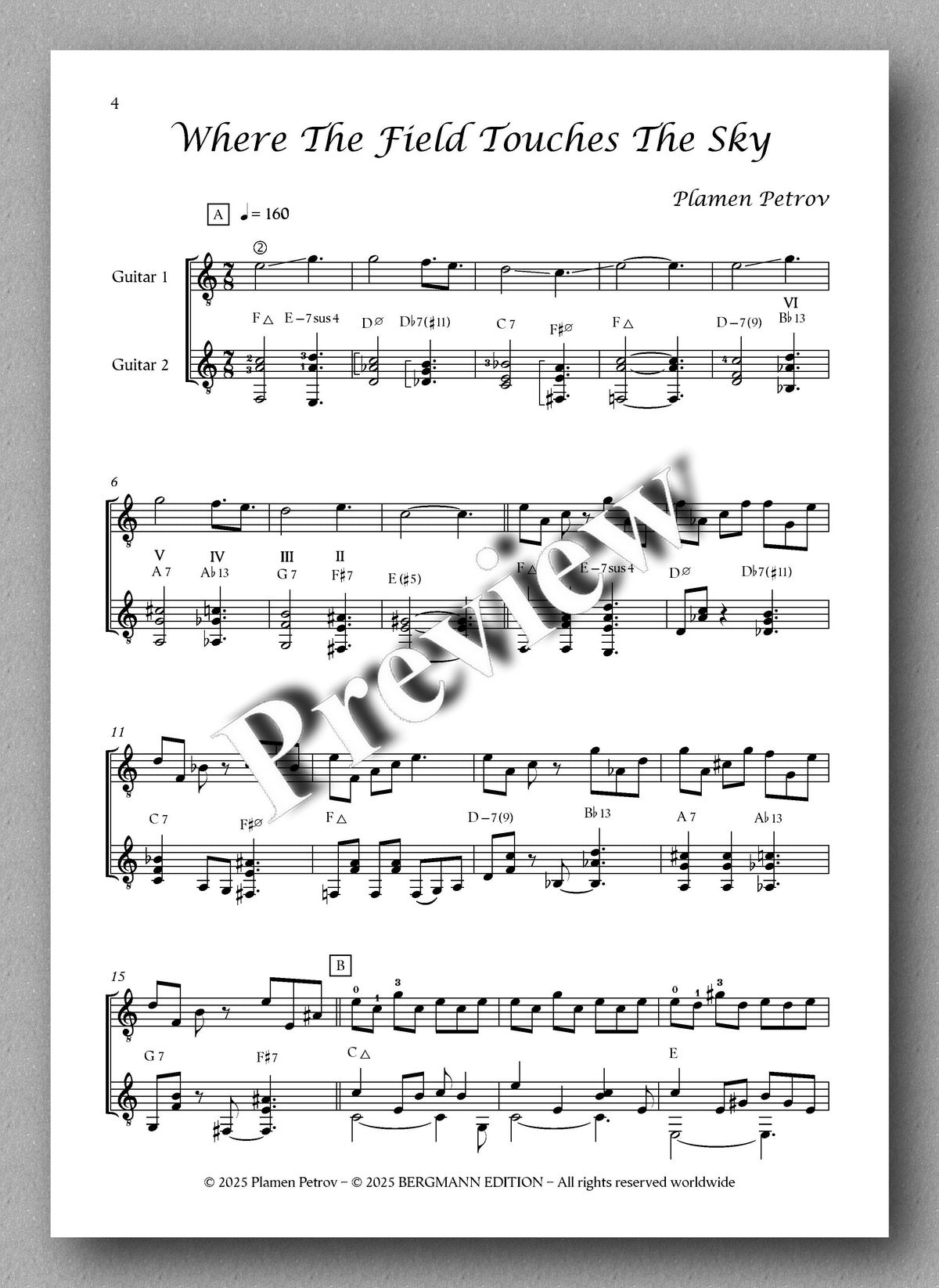 Sheet music for 'Where The Field Touches The Sky' by Plamen Petrov with a watermark on a white background.