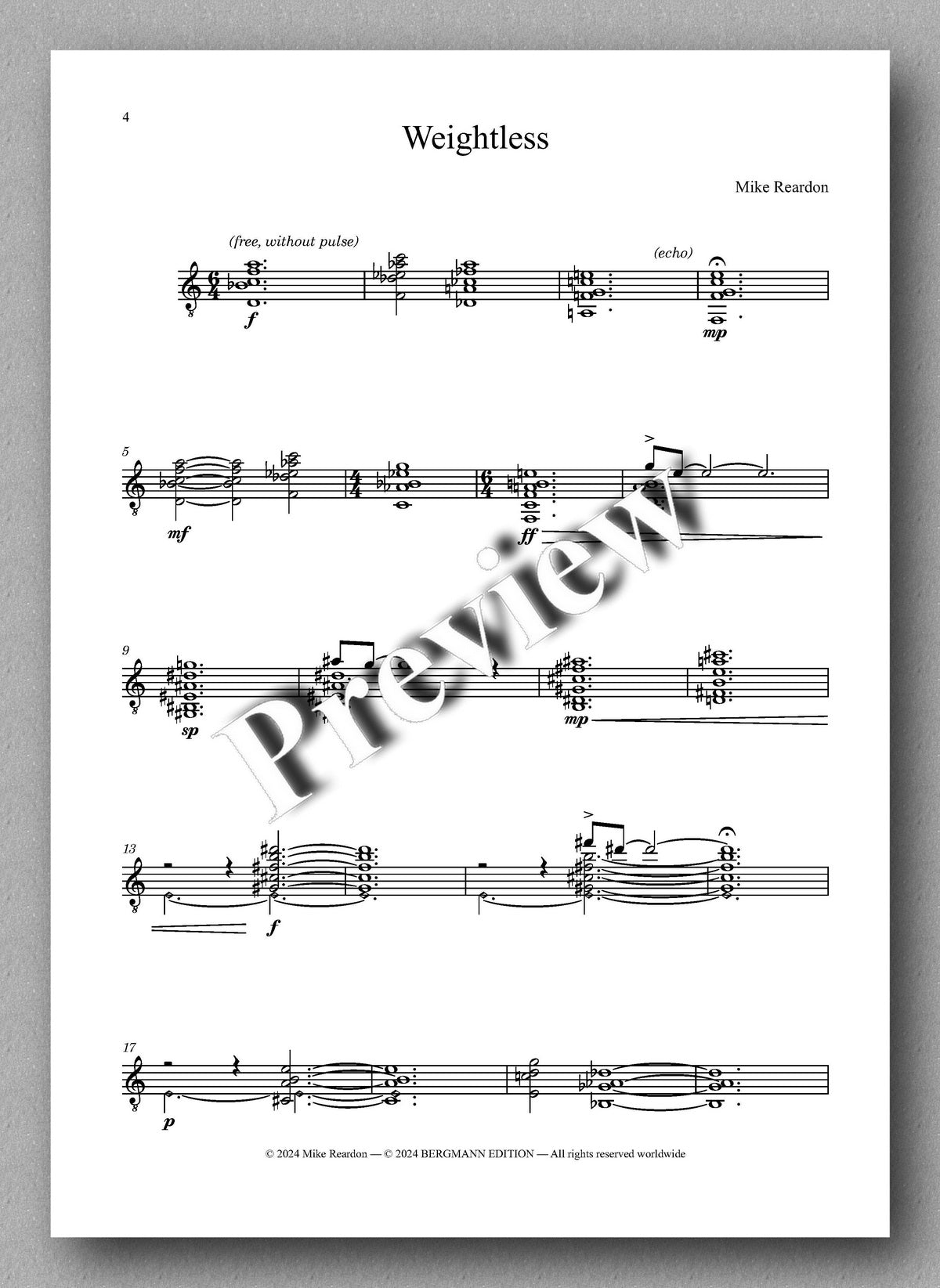 Mike Reardon, Weightless - preview of the music score