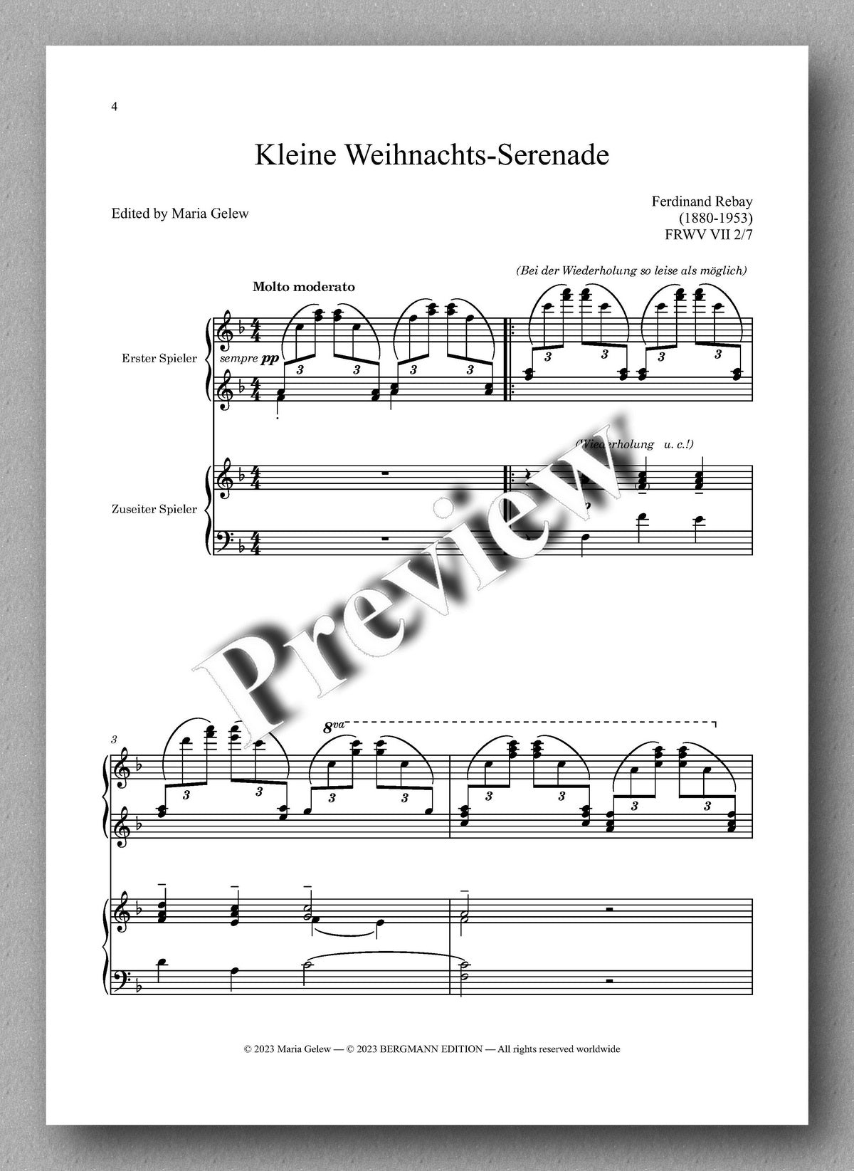 Ferdinand Rebay, Kleine Weihnachts-Serenade - preview of the music score 1