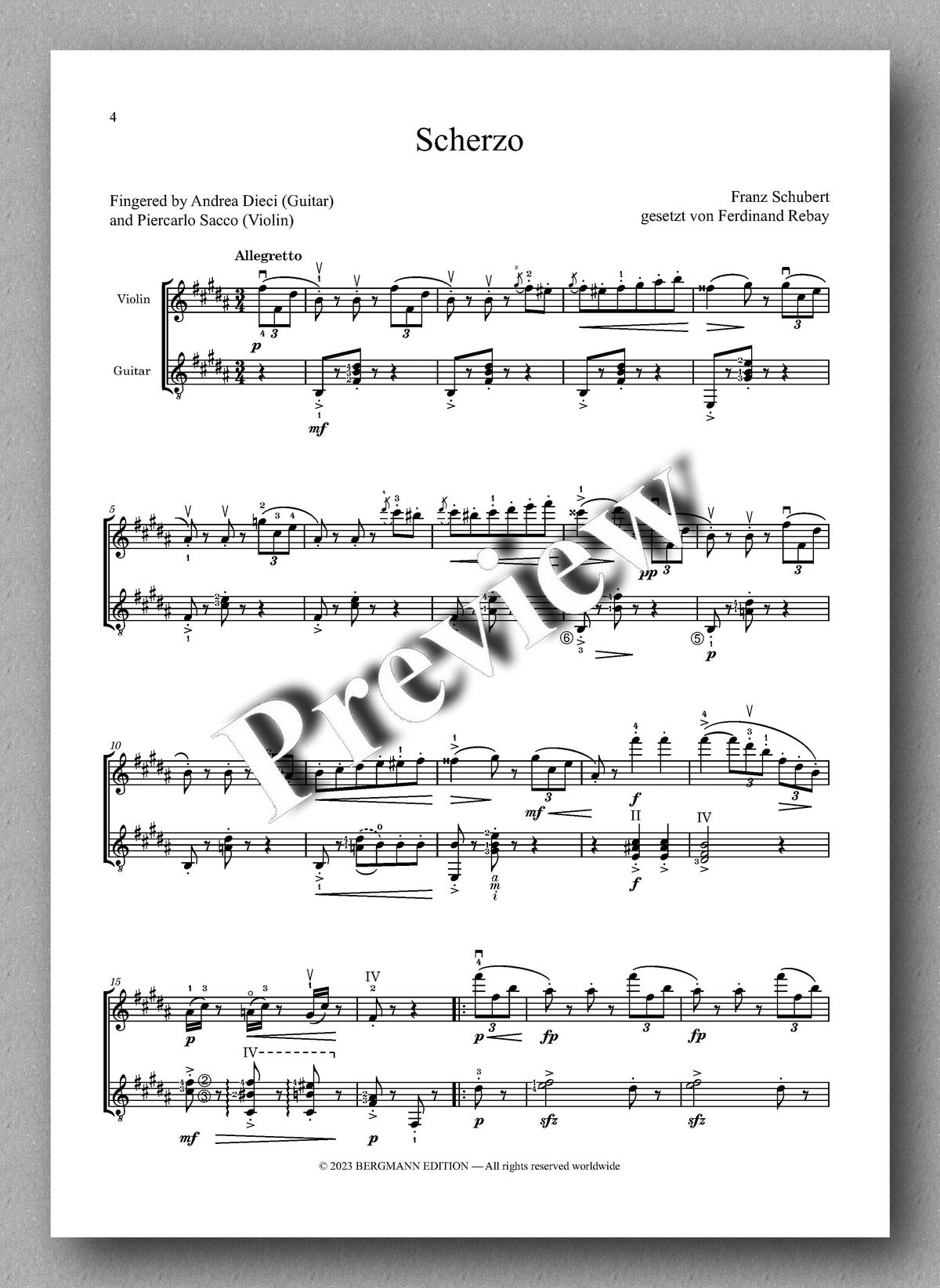 Ferdinand Rebay, Scherzo von Schubert - preview of the music score 1