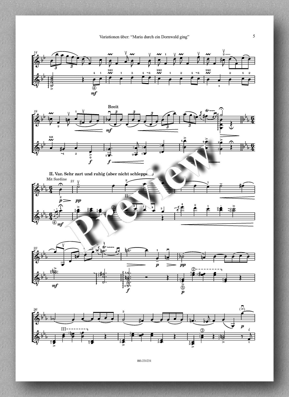 Ferdinand Rebay, Variationen über: “Maria durch ein Dornwald ging” - preview of the music score 2