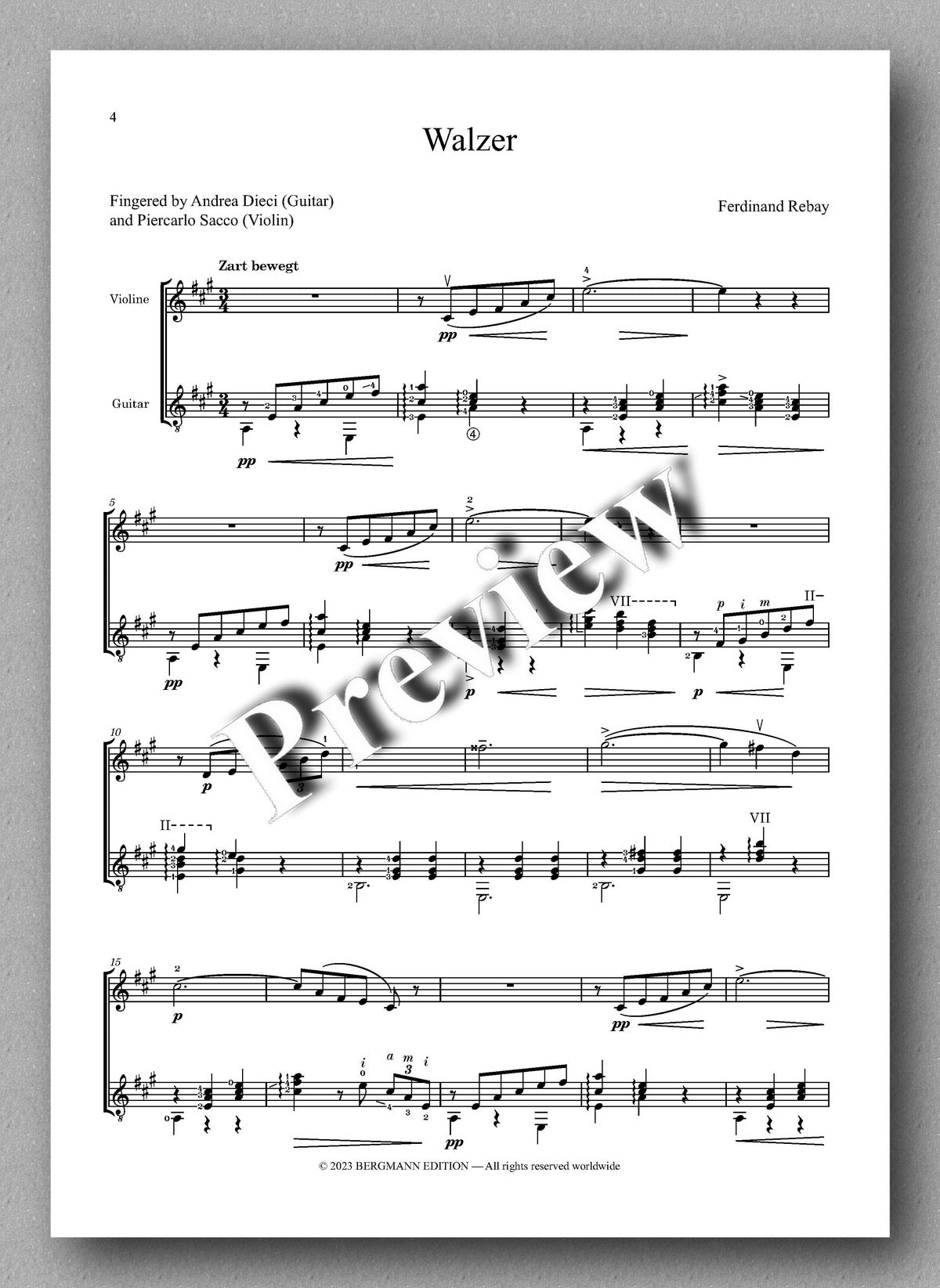 Ferdinand Rebay, Walzer - preview of the music score