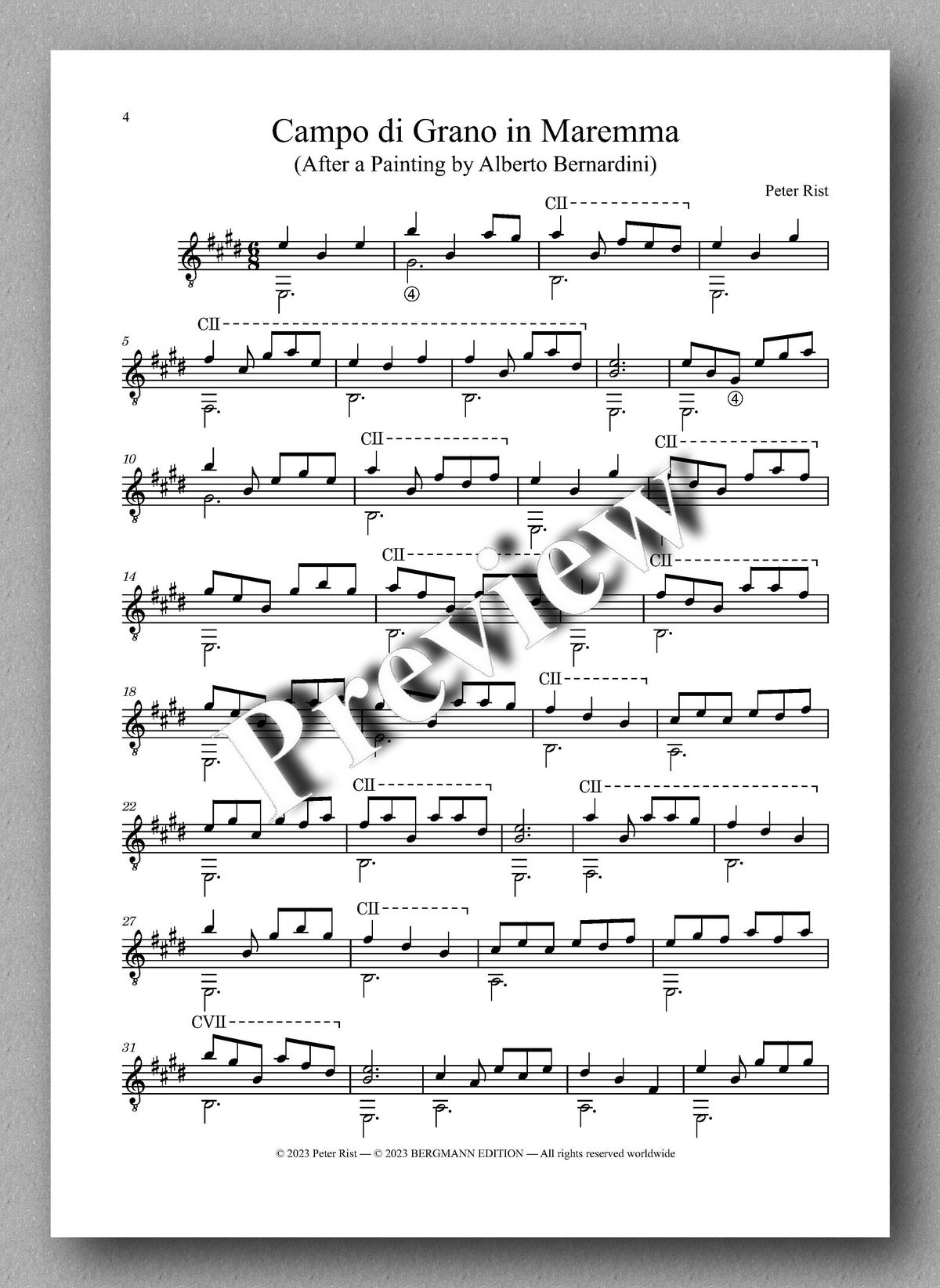 Peter Rist, Campo di Grano in Maremma - preview of the music score