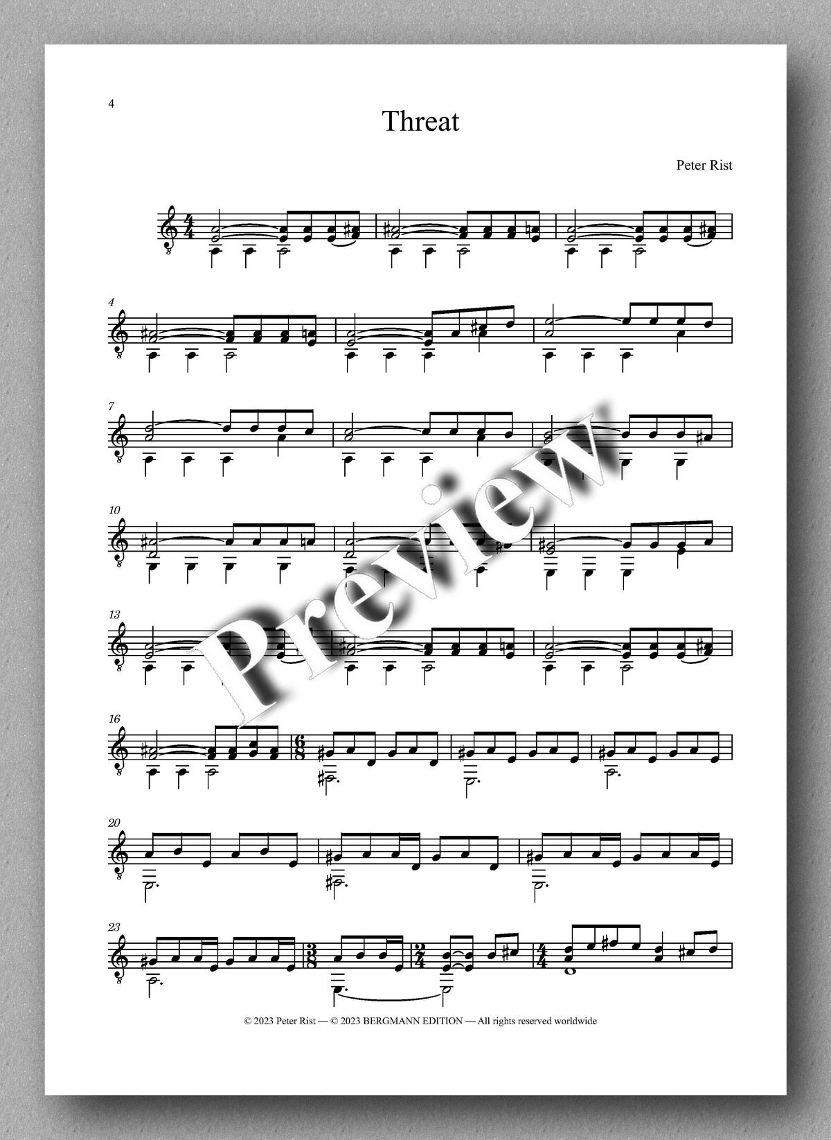 Peter Rist, Threat - preview of the music score