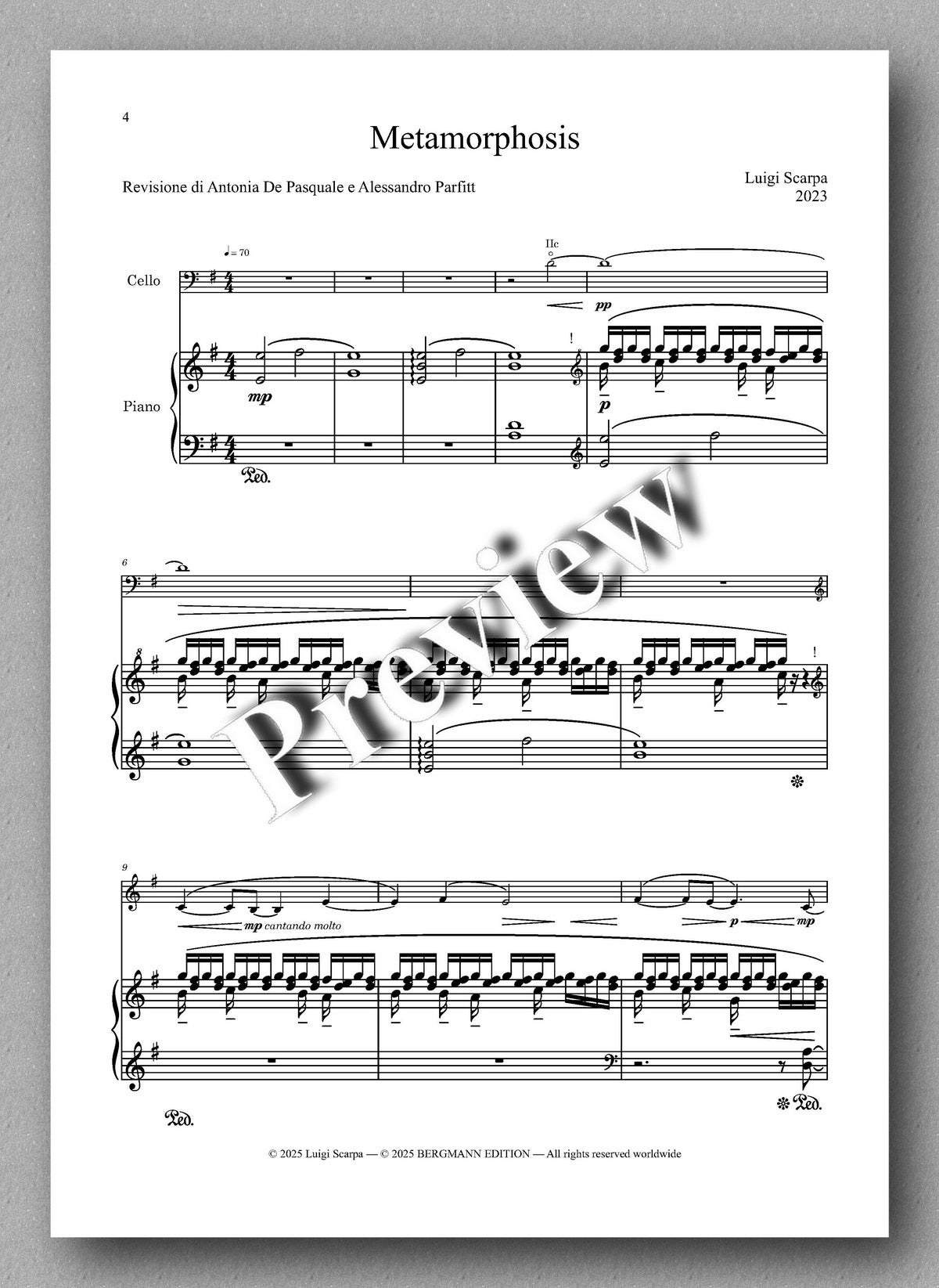 Luigi Scarpa, Metamorphosis, For cello and piano. Preview of the music score 1