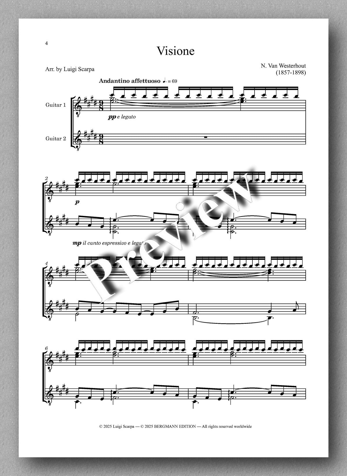 Nicola van Westerhout, Visione - preview of the music score 1